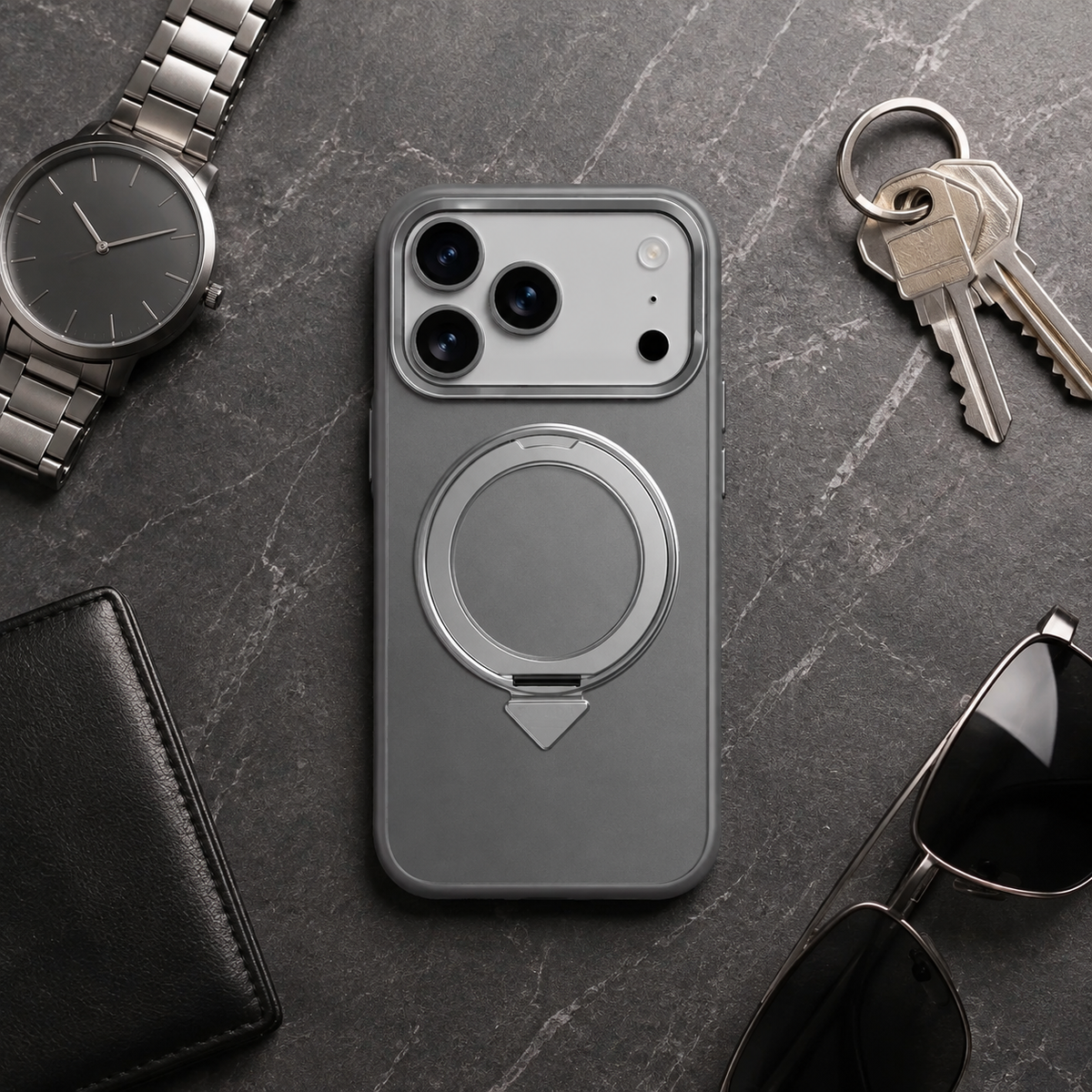 Premium iPhone Case MagSafe 360 Rotating Ring Kickstand Metal Lens Skin Feel Magnetic Shockproof PC TPU Slim Fit Protective Bumper Phone Cover Case