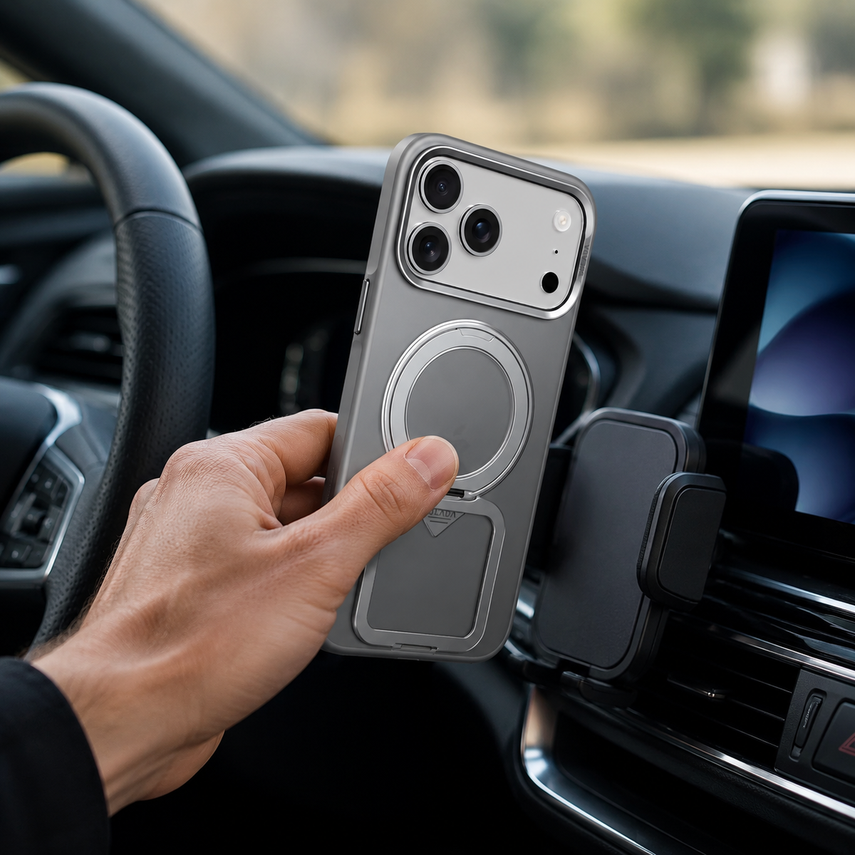 Premium iPhone Case MagSafe 360 Rotating Ring Kickstand Metal Lens Skin Feel Magnetic Shockproof PC TPU Slim Fit Protective Bumper Phone Cover Case