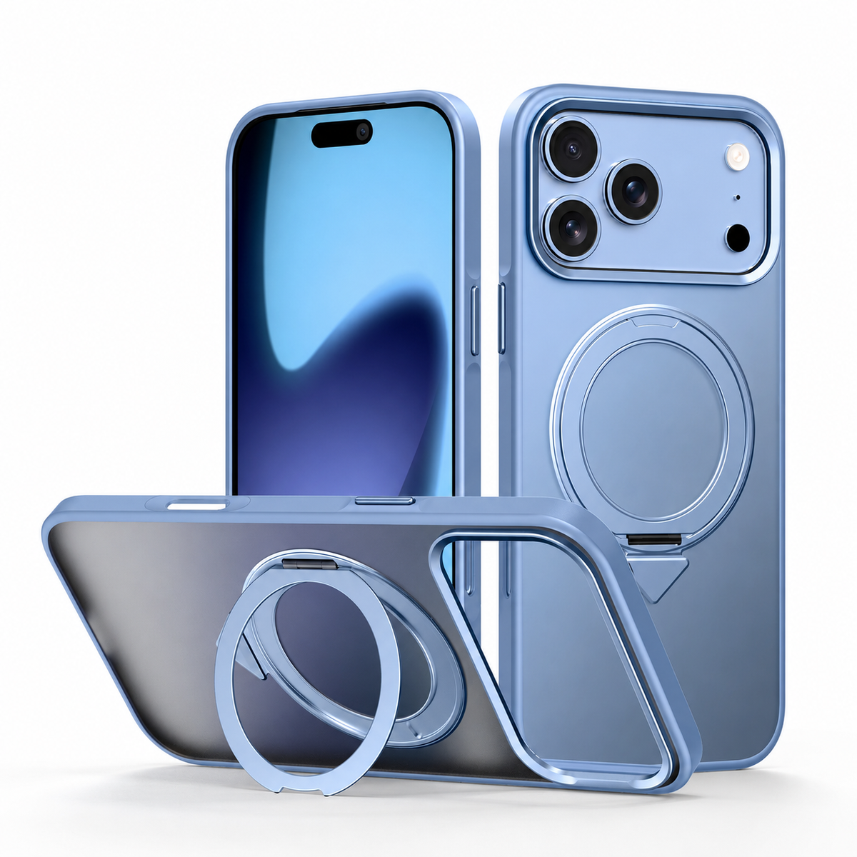 Premium iPhone Case MagSafe 360 Rotating Ring Kickstand Metal Lens Skin Feel Magnetic Shockproof PC TPU Slim Fit Protective Bumper Phone Cover Case