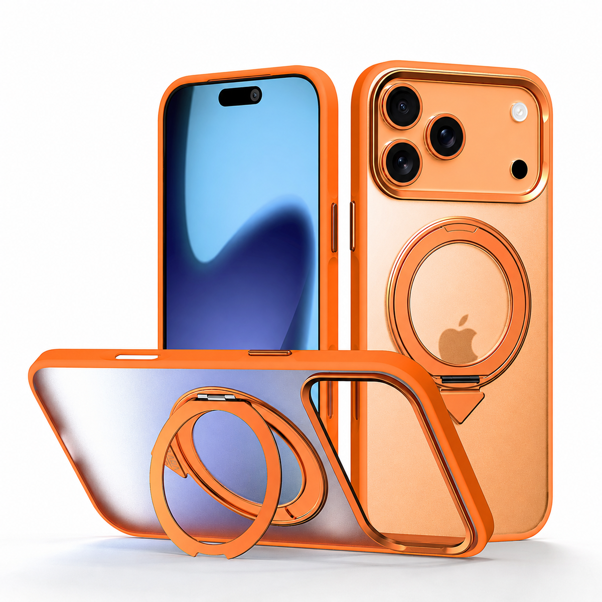 Premium iPhone Case MagSafe 360 Rotating Ring Kickstand Metal Lens Skin Feel Magnetic Shockproof PC TPU Slim Fit Protective Bumper Phone Cover Case
