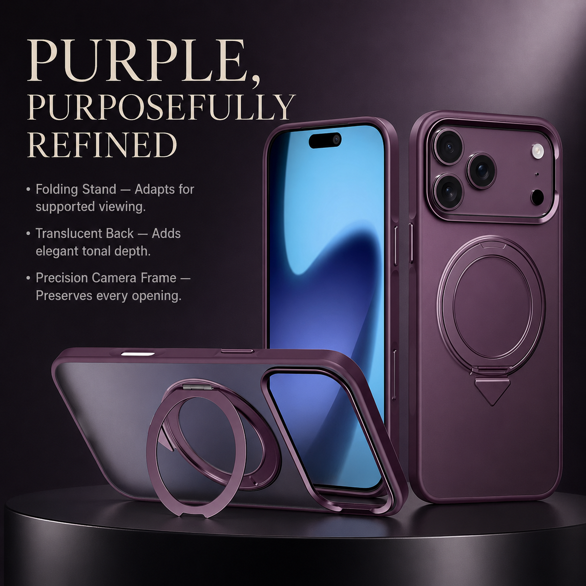 Premium iPhone Case MagSafe 360 Rotating Ring Kickstand Metal Lens Skin Feel Magnetic Shockproof PC TPU Slim Fit Protective Bumper Phone Cover Case