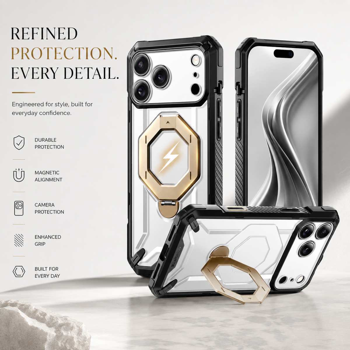 Premium iPhone Case MagSafe 360 Spin Magnetic Ring Stand Heavy Duty Shockproof PC Screen Protector Camera Control Anti Scratch Rugged Protective Cover