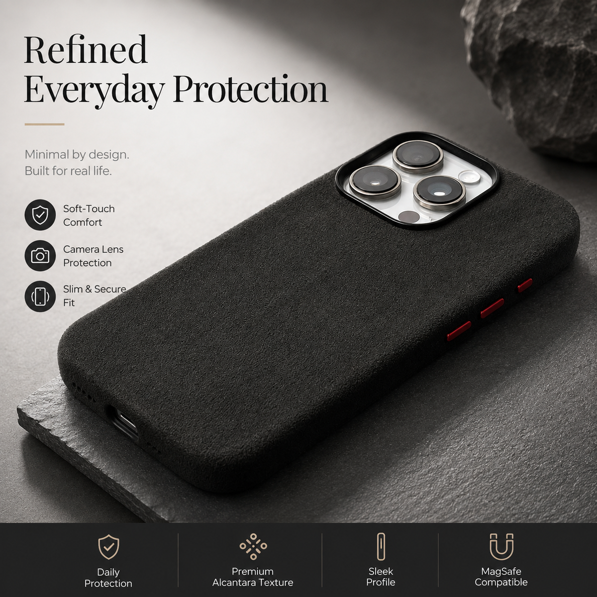 Premium iPhone Case MagSafe Alcantara Suede Leather Magnetic Protective Cover Anti Scratch Anti Fingerprint Matte Non Slip Slim Business Soft Touch Case