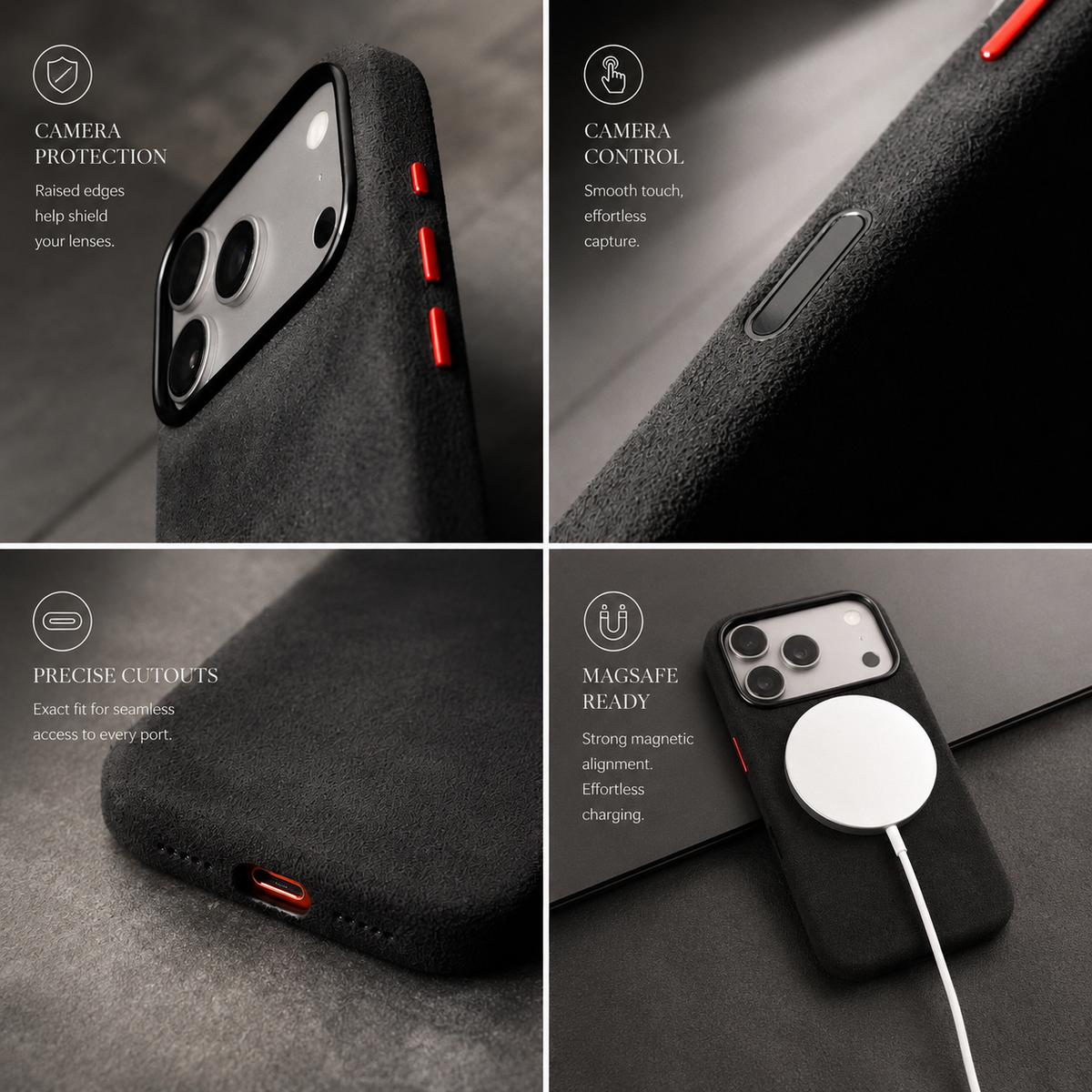 Premium iPhone Case MagSafe Alcantara Suede Leather Magnetic Protective Cover Anti Scratch Anti Fingerprint Matte Non Slip Slim Business Soft Touch Case