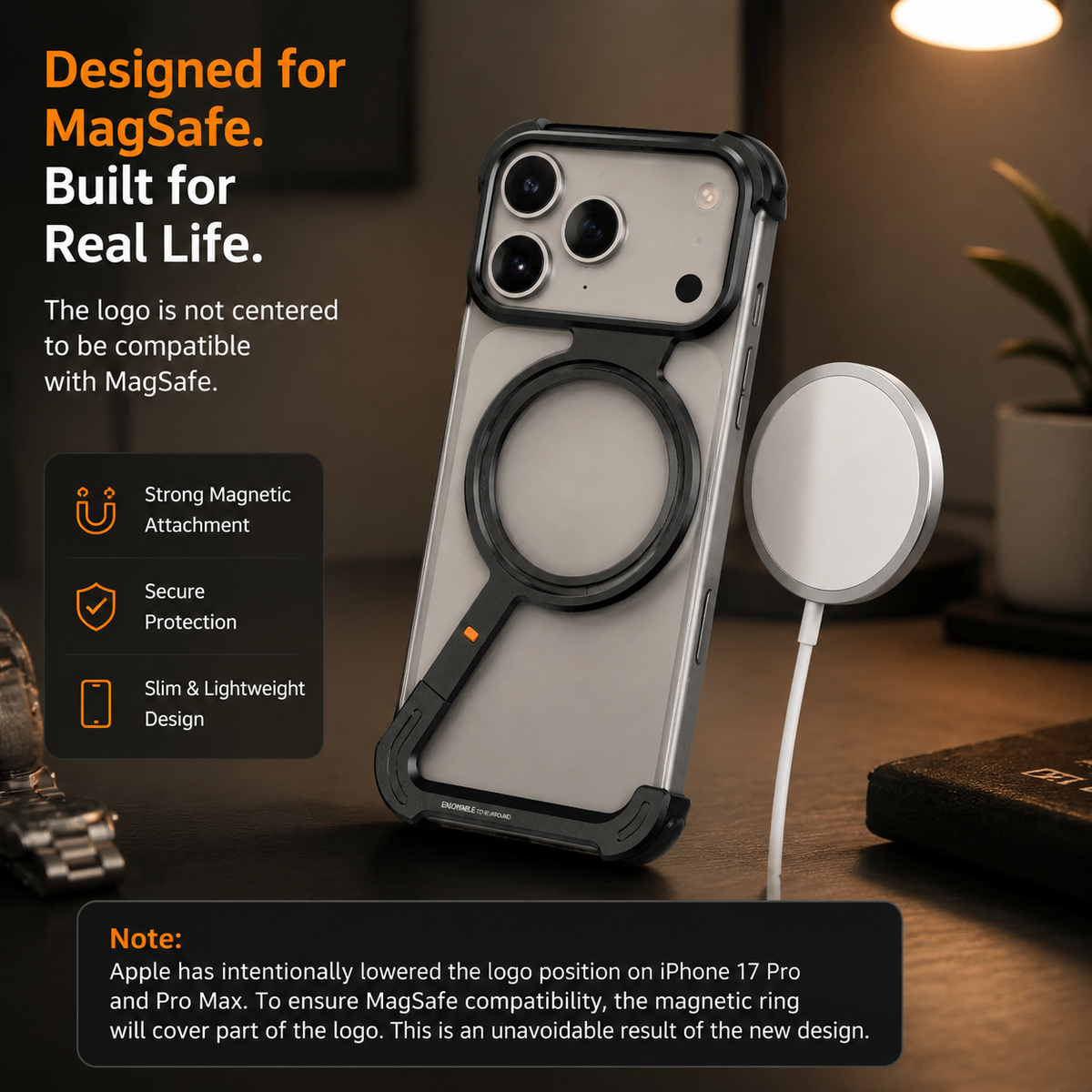Premium iPhone Case MagSafe Aluminum Alloy Frameless Magnetic Ring Kickstand Shockproof Protective Bumper 360 Rotating Stand Anti Scratch Slim Lightweight