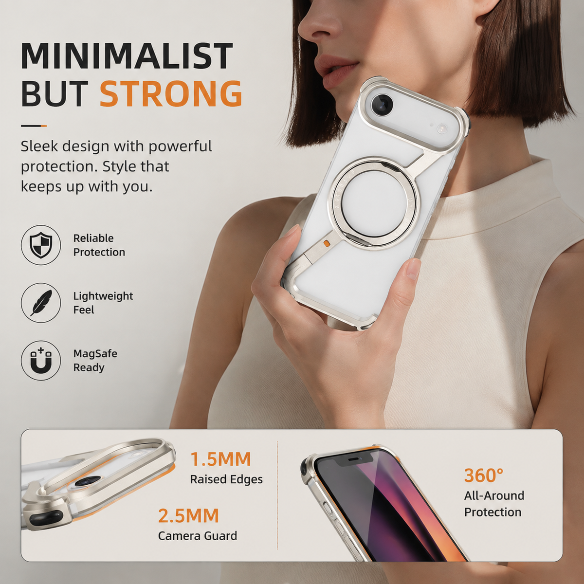 Premium iPhone Case MagSafe Aluminum Alloy Frameless Magnetic Ring Kickstand Shockproof Protective Bumper 360 Rotating Stand Anti Scratch Slim Lightweight