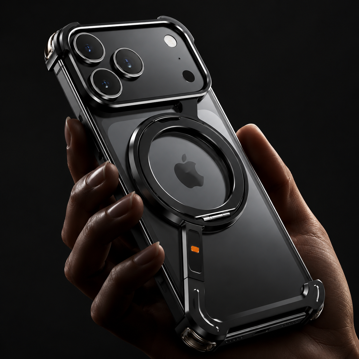 Premium iPhone Case MagSafe Aluminum Alloy Frameless Magnetic Ring Kickstand Shockproof Protective Bumper 360 Rotating Stand Anti Scratch Slim Lightweight