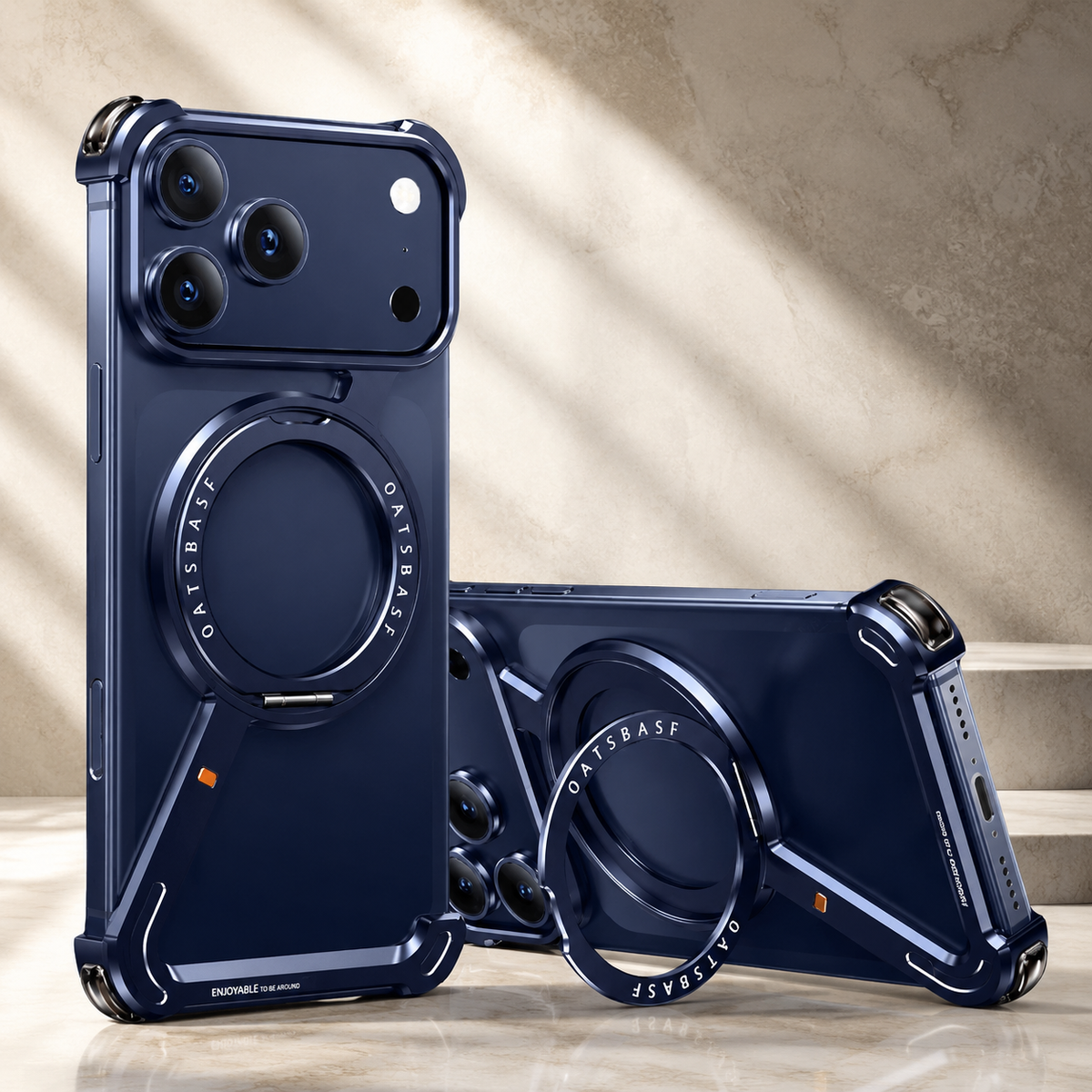 Premium iPhone Case MagSafe Aluminum Alloy Frameless Magnetic Ring Kickstand Shockproof Protective Bumper 360 Rotating Stand Anti Scratch Slim Lightweight