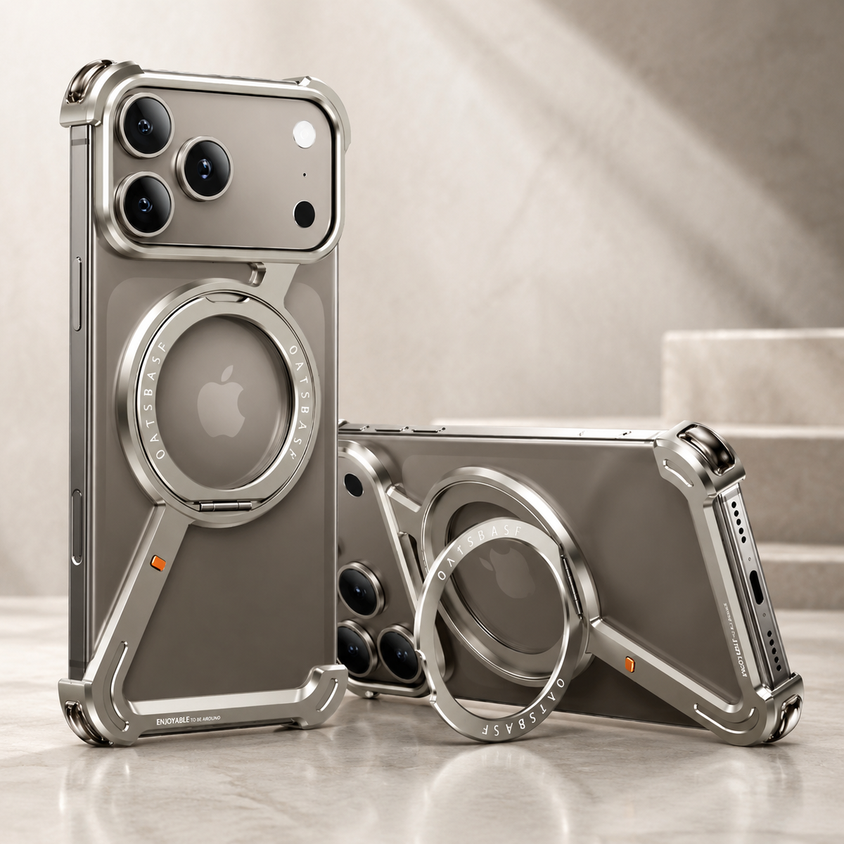 Premium iPhone Case MagSafe Aluminum Alloy Frameless Magnetic Ring Kickstand Shockproof Protective Bumper 360 Rotating Stand Anti Scratch Slim Lightweight