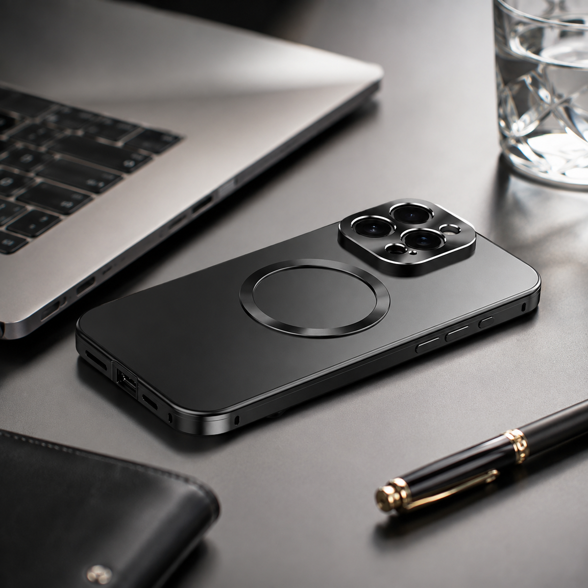 Premium iPhone Case MagSafe Aluminum Alloy Metal Frame Frosted Back Shockproof Protective Cover Ultra Thin Anti Scratch Camera Protection Matte Grip