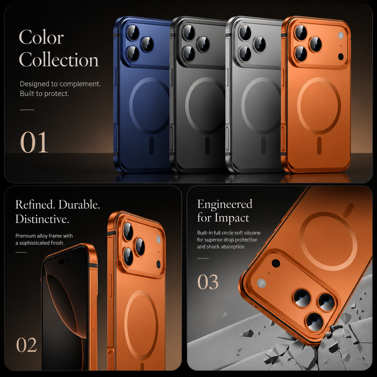 Premium iPhone Case MagSafe Aluminum Alloy Metal Frame Magnetic Shockproof Protective Cover Anti Drop Anti Scratch Reinforced Corners Slim Lightweight