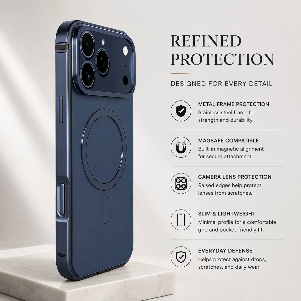Premium iPhone Case MagSafe Aluminum Alloy Metal Frame Magnetic Shockproof Protective Cover Anti Drop Anti Scratch Reinforced Corners Slim Lightweight