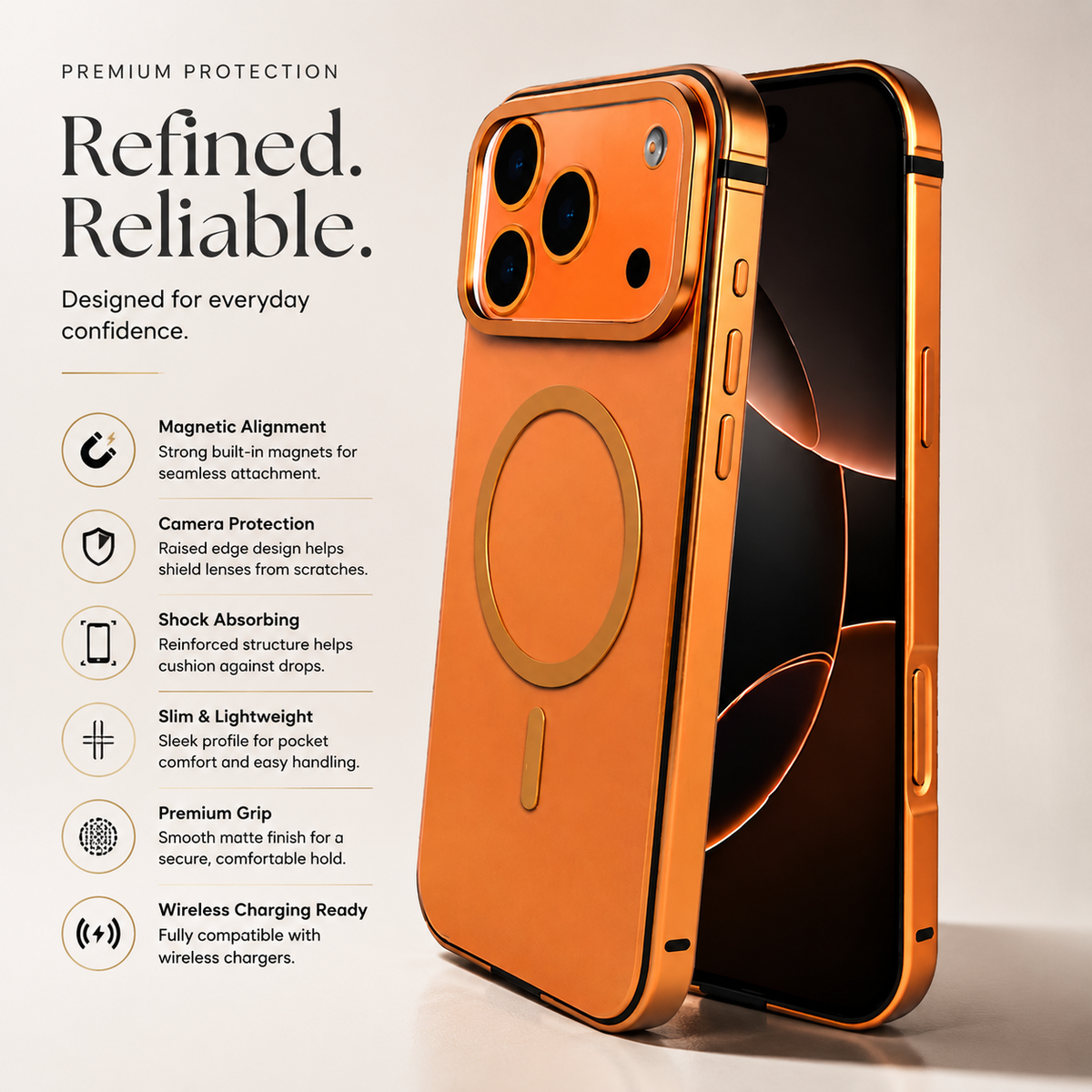 Premium iPhone Case MagSafe Aluminum Alloy Metal Frame Magnetic Shockproof Protective Cover Anti Drop Anti Scratch Reinforced Corners Slim Lightweight