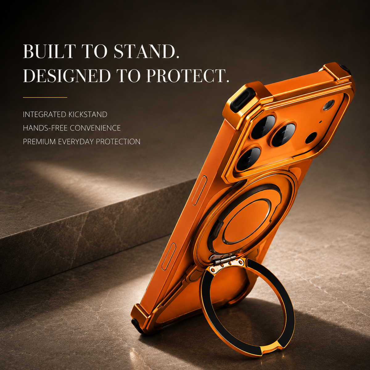 Premium iPhone Case MagSafe Aluminum Frameless Magnetic Ring Kickstand Shockproof Protective Bumper 360 Rotating Stand Slim Lightweight Open Back