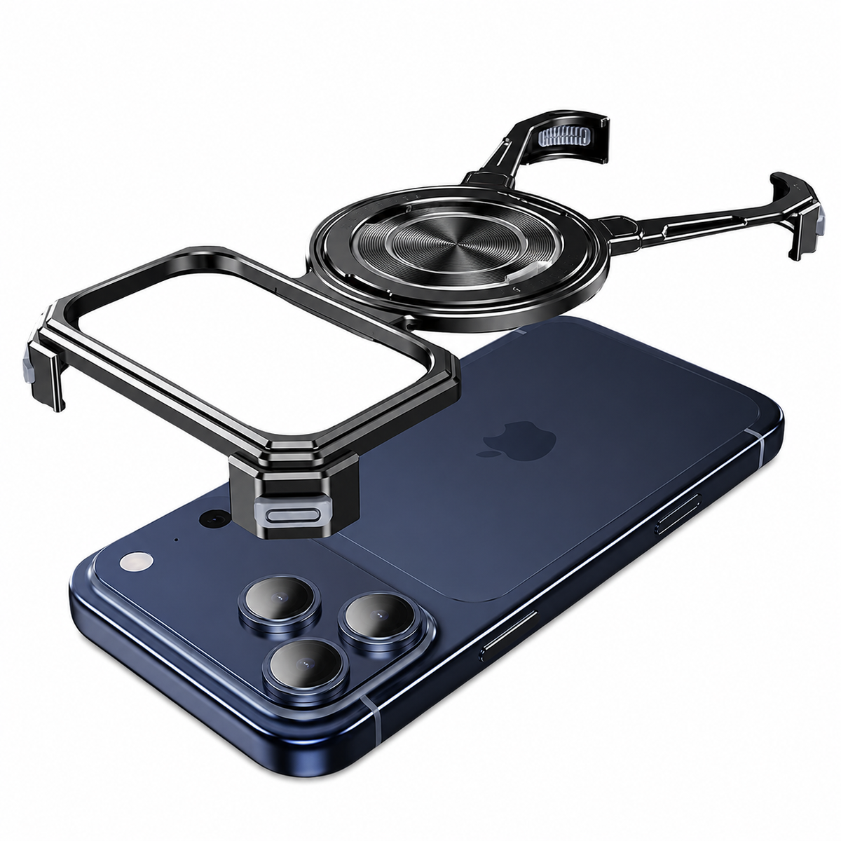 Premium iPhone Case MagSafe Aluminum Frameless Magnetic Ring Kickstand Shockproof Protective Bumper 360 Rotating Stand Slim Lightweight Open Back