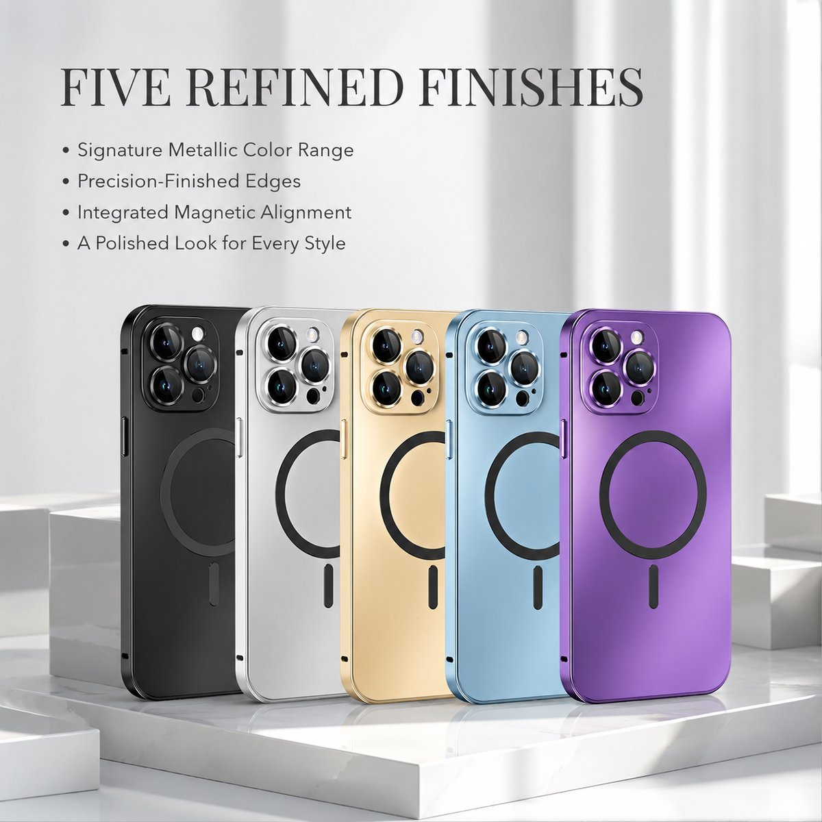 Premium iPhone Case MagSafe Buckle Lock Aluminum Alloy Metal Frame Magnetic PC Back Panel Shockproof Slim Protective Bumper Phone Cover Case Design
