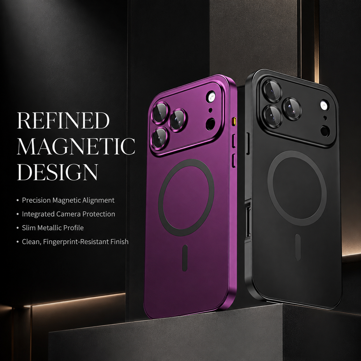 Premium iPhone Case MagSafe Buckle Lock Aluminum Alloy Metal Frame Magnetic PC Back Panel Shockproof Slim Protective Bumper Phone Cover Case Design
