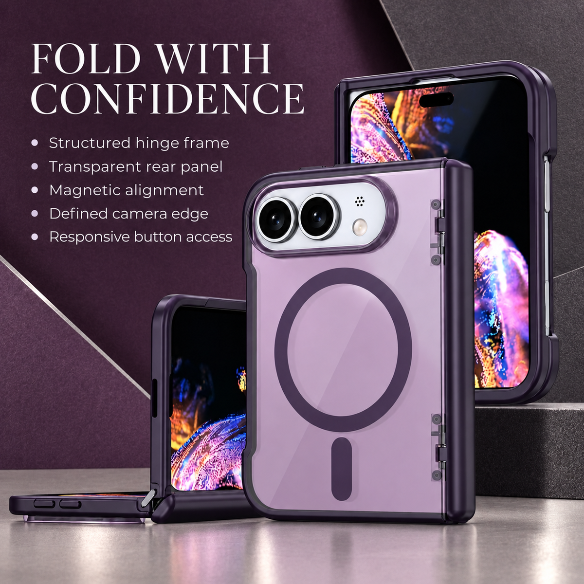 Premium iPhone Case MagSafe Business Matte Acrylic Foldable Ultra Thin Hinge Integrated Magnetic Slim Protective Flip Cover Case Design
