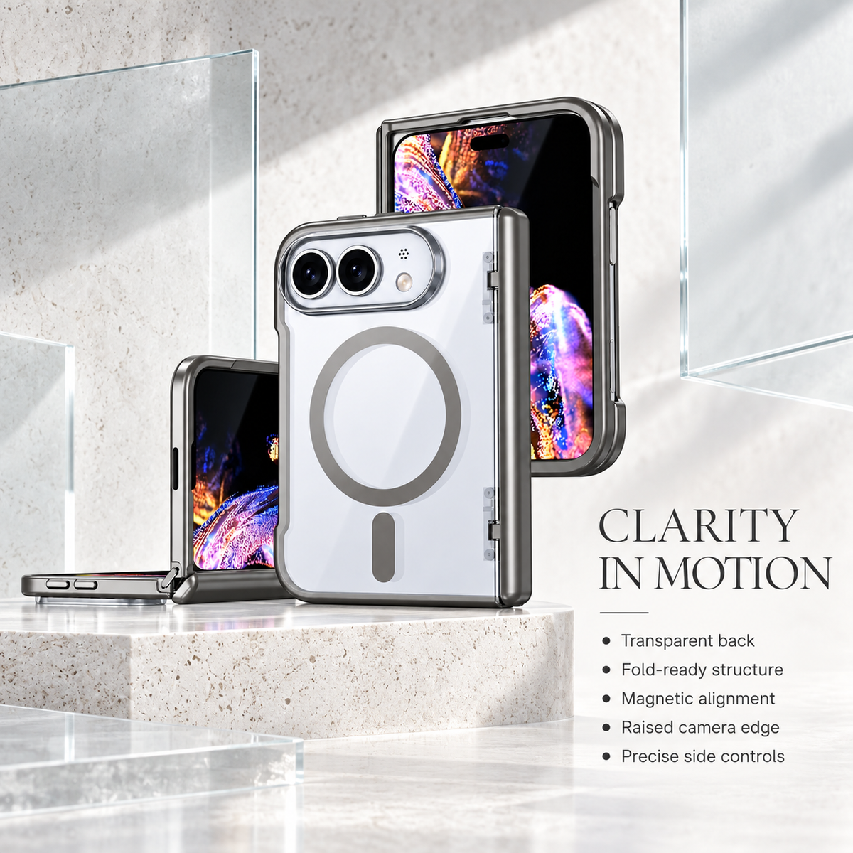 Premium iPhone Case MagSafe Business Matte Acrylic Foldable Ultra Thin Hinge Integrated Magnetic Slim Protective Flip Cover Case Design