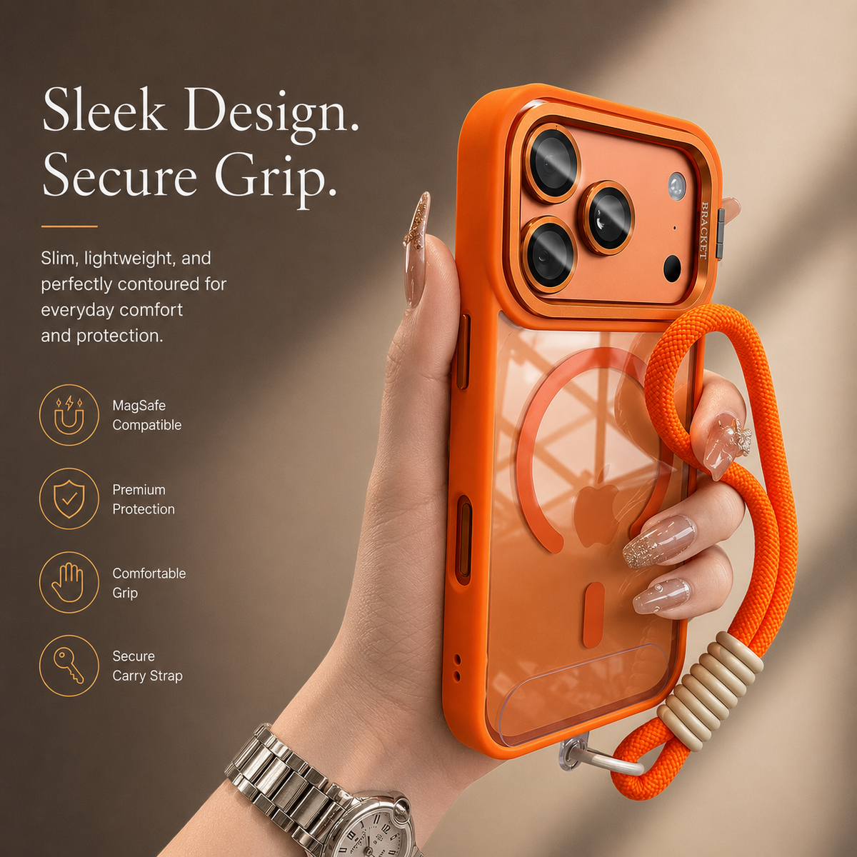 Premium iPhone Case MagSafe Camera Bracket Stand Wrist Strap Lens Film Magnetic Shockproof PC TPU Anti Scratch Non Slip Clear Protective Cover Case