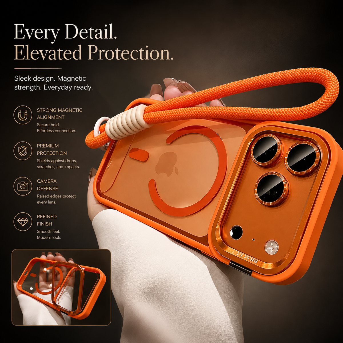 Premium iPhone Case MagSafe Camera Bracket Stand Wrist Strap Lens Film Magnetic Shockproof PC TPU Anti Scratch Non Slip Clear Protective Cover Case
