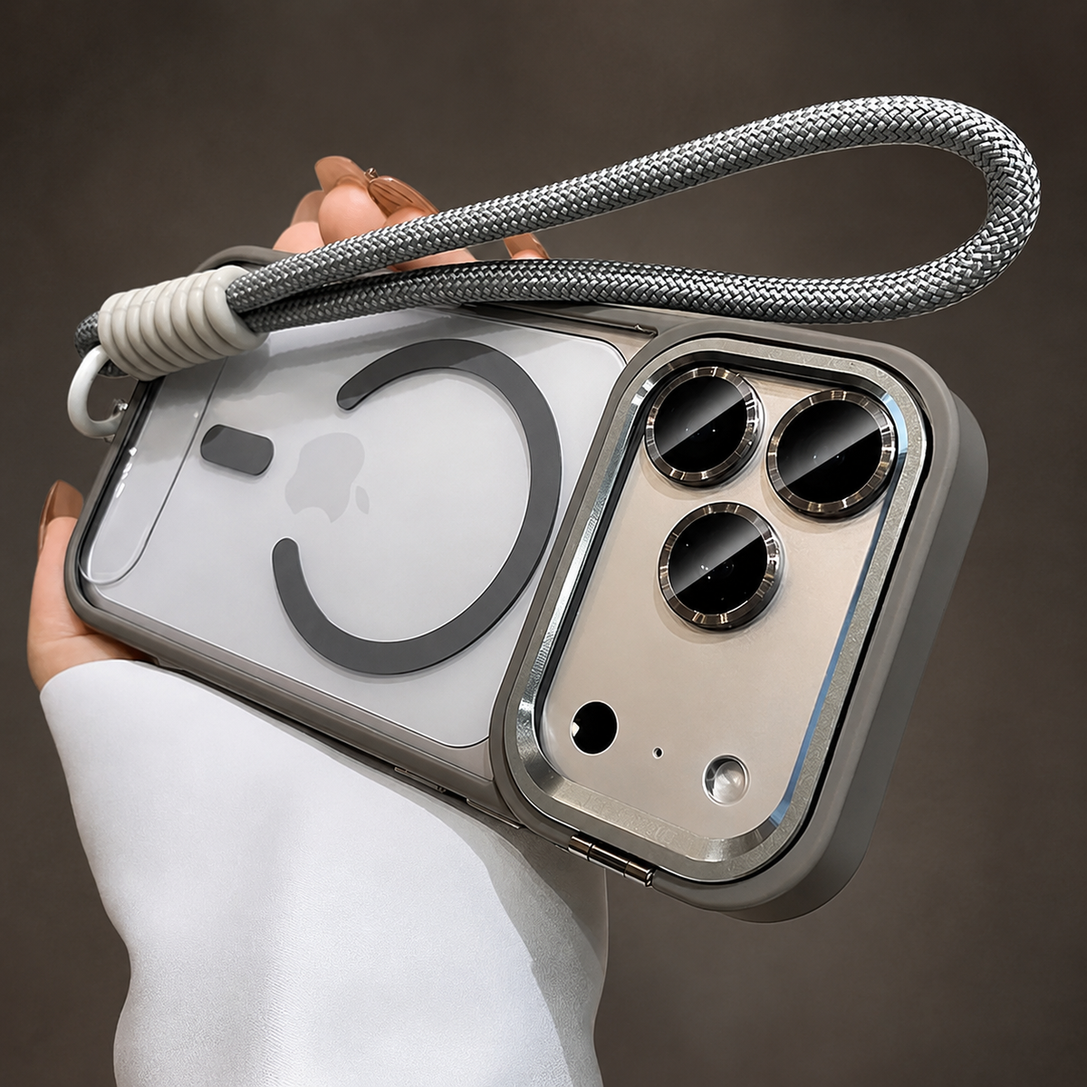 Premium iPhone Case MagSafe Camera Bracket Stand Wrist Strap Lens Film Magnetic Shockproof PC TPU Anti Scratch Non Slip Clear Protective Cover Case