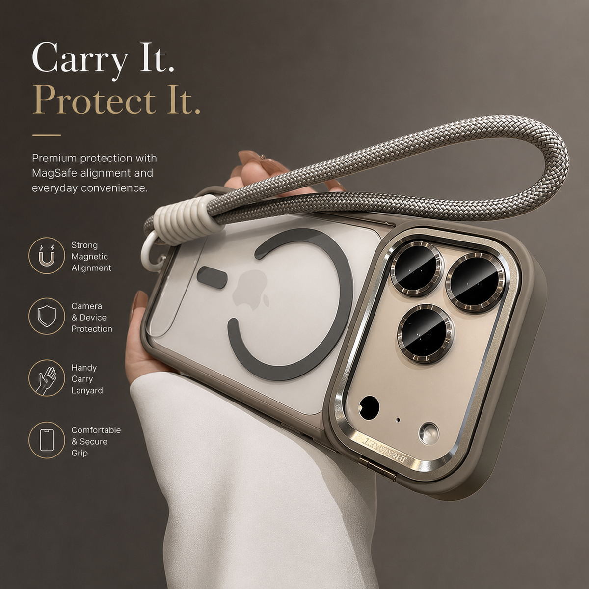 Premium iPhone Case MagSafe Camera Bracket Stand Wrist Strap Lens Film Magnetic Shockproof PC TPU Anti Scratch Non Slip Clear Protective Cover Case