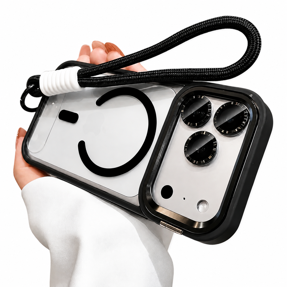 Premium iPhone Case MagSafe Camera Bracket Stand Wrist Strap Lens Film Magnetic Shockproof PC TPU Anti Scratch Non Slip Clear Protective Cover Case