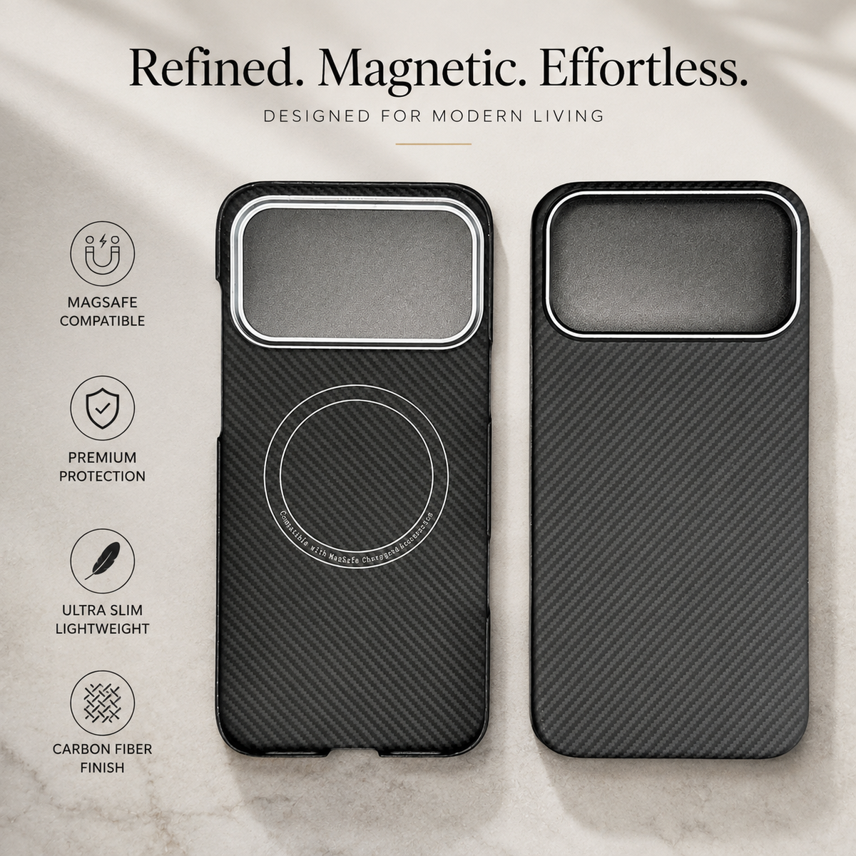 Premium iPhone Case MagSafe Carbon Fiber Aramid Protective Cover Ultra Thin Shockproof Matte Anti Fingerprint Anti Scratch Non Slip Lightweight Full Coverage