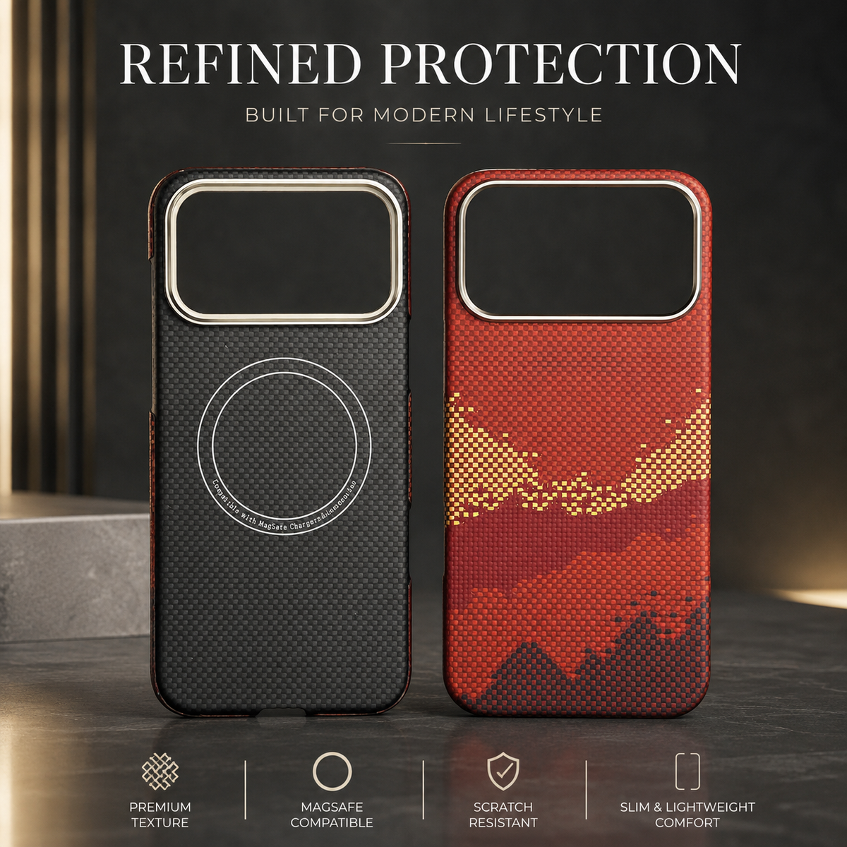 Premium iPhone Case MagSafe Carbon Fiber Aramid Protective Cover Ultra Thin Shockproof Matte Anti Fingerprint Anti Scratch Non Slip Lightweight Full Coverage