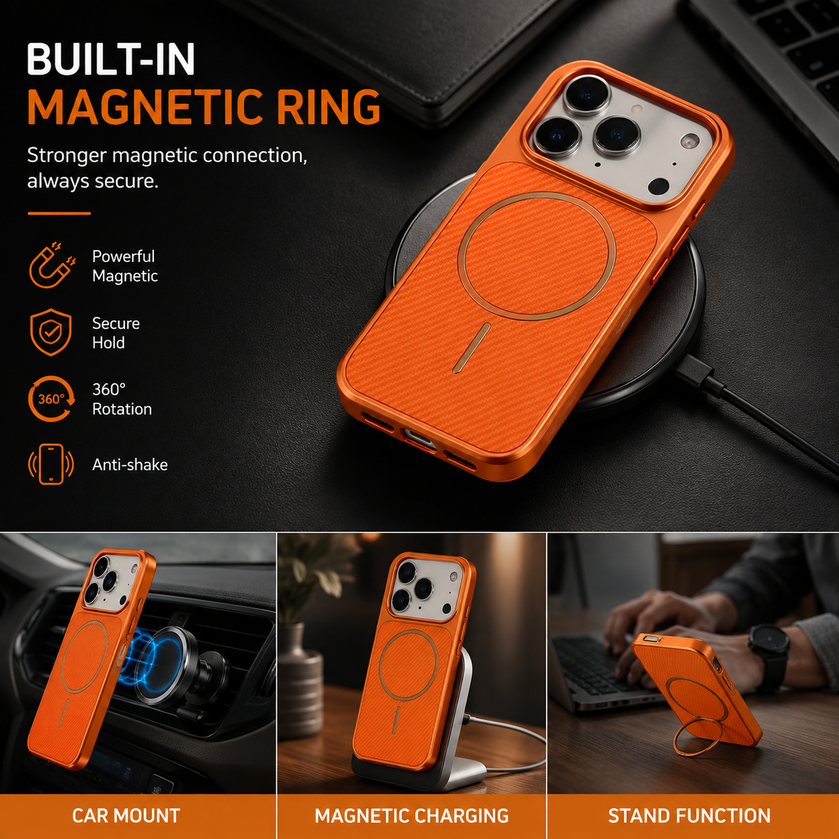 Premium iPhone Case MagSafe Carbon Fiber Magnetic Shockproof Protective Cover Electroplated Anti Scratch Anti Fingerprint Slim Lightweight Wireless Charging