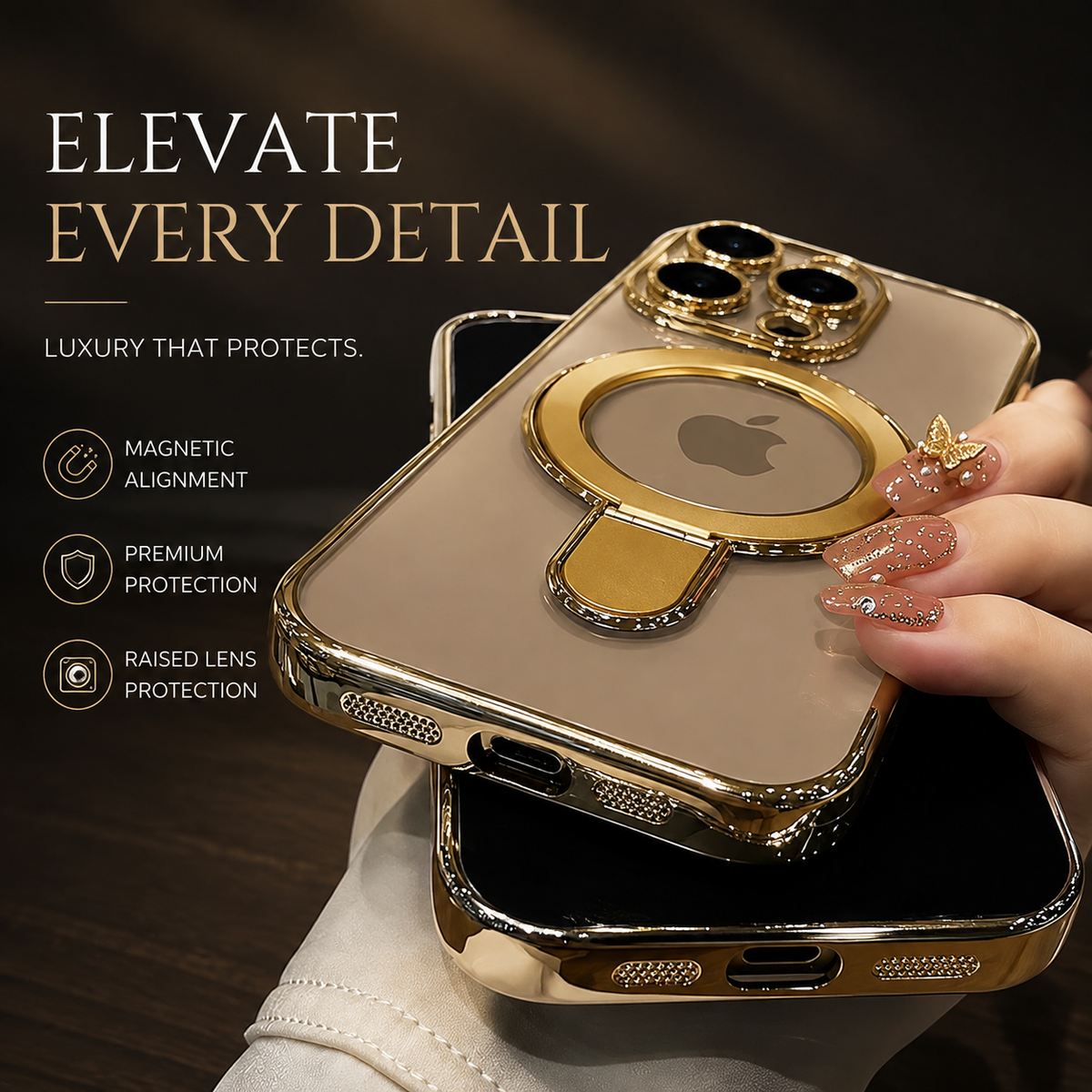 Premium iPhone Case MagSafe Clear Acrylic Magnetic Kickstand Shockproof Protective Cover Camera Lens Protection Anti Fingerprint Plated Slim Anti Scratch
