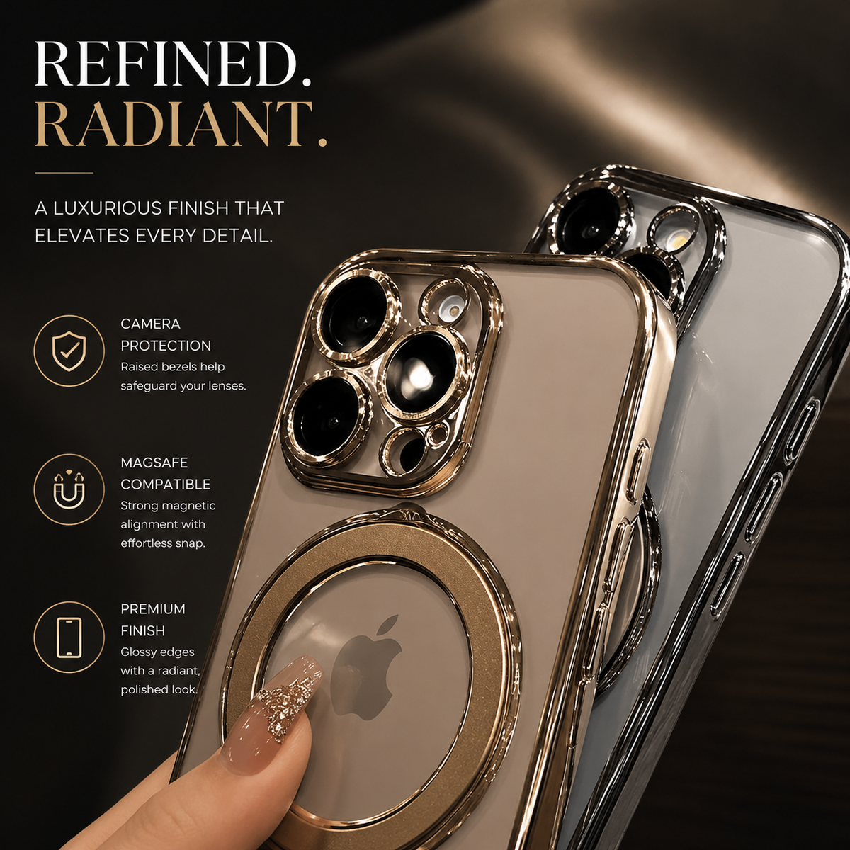 Premium iPhone Case MagSafe Clear Acrylic Magnetic Kickstand Shockproof Protective Cover Camera Lens Protection Anti Fingerprint Plated Slim Anti Scratch