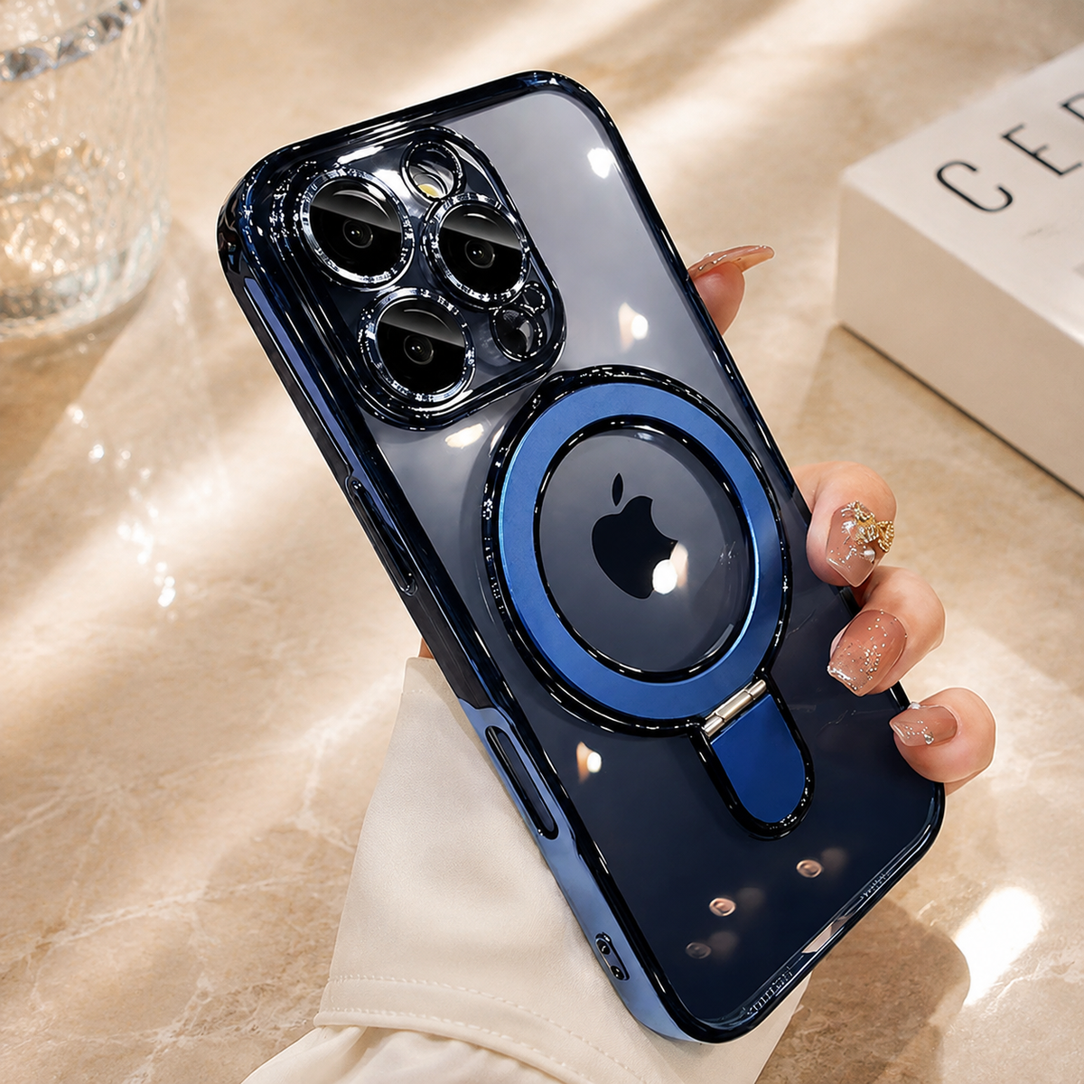 Premium iPhone Case MagSafe Clear Acrylic Magnetic Kickstand Shockproof Protective Cover Camera Lens Protection Anti Fingerprint Plated Slim Anti Scratch