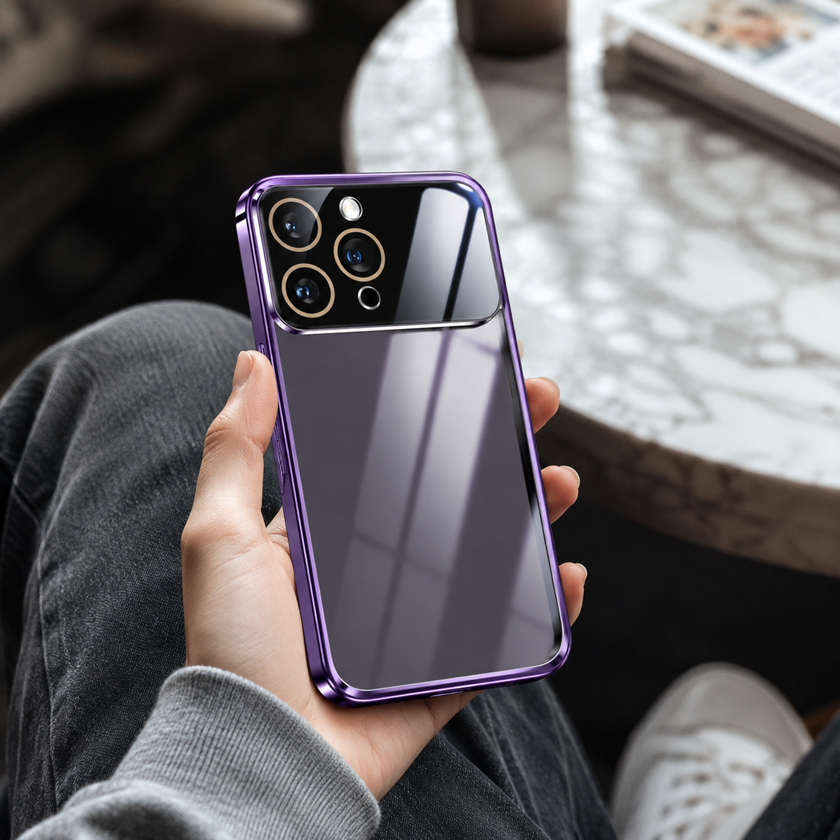 Premium iPhone Case MagSafe Clear Acrylic Shockproof Protective Cover Tempered Glass Camera Lens Protection Anti Scratch Plated Edge Slim Transparent