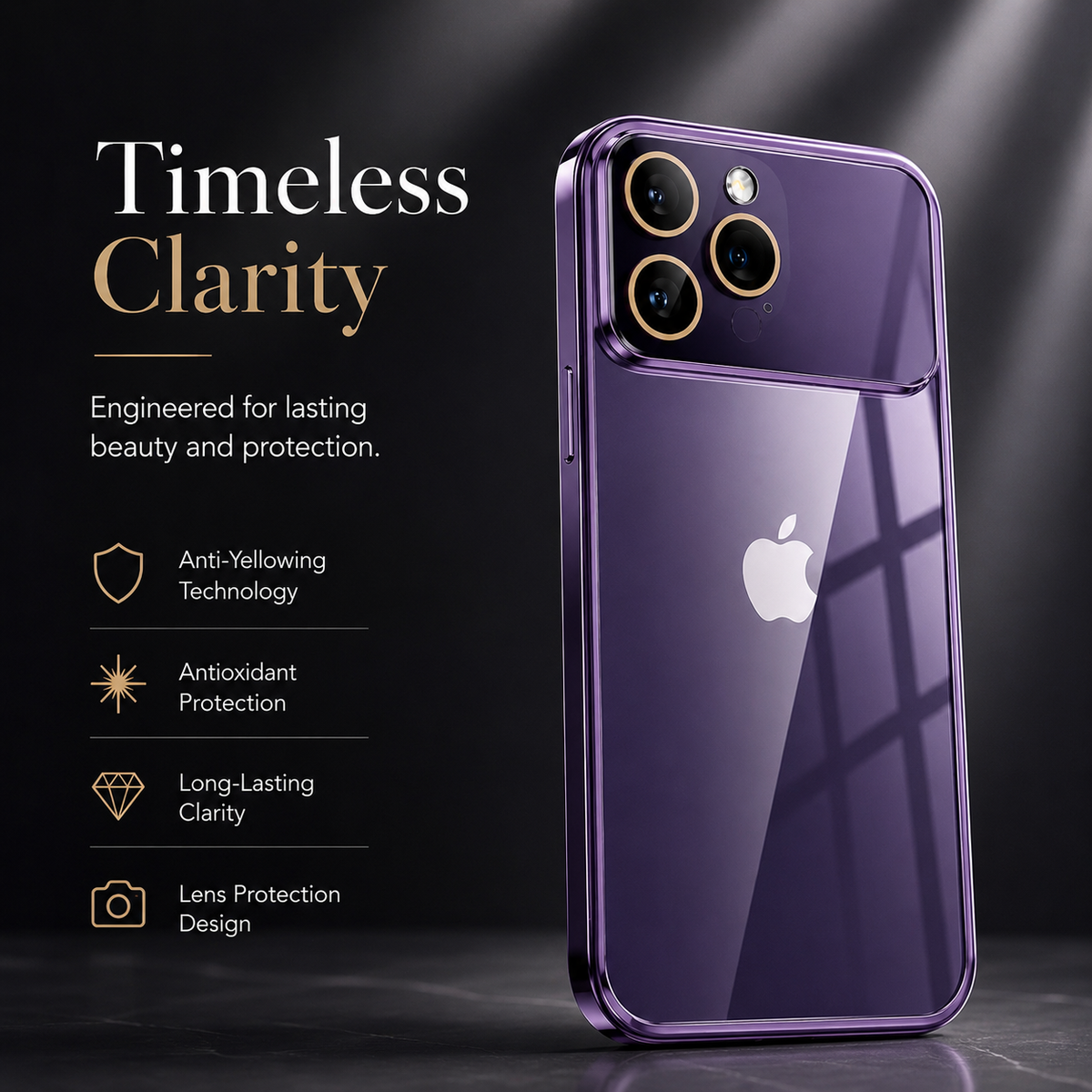 Premium iPhone Case MagSafe Clear Acrylic Shockproof Protective Cover Tempered Glass Camera Lens Protection Anti Scratch Plated Edge Slim Transparent