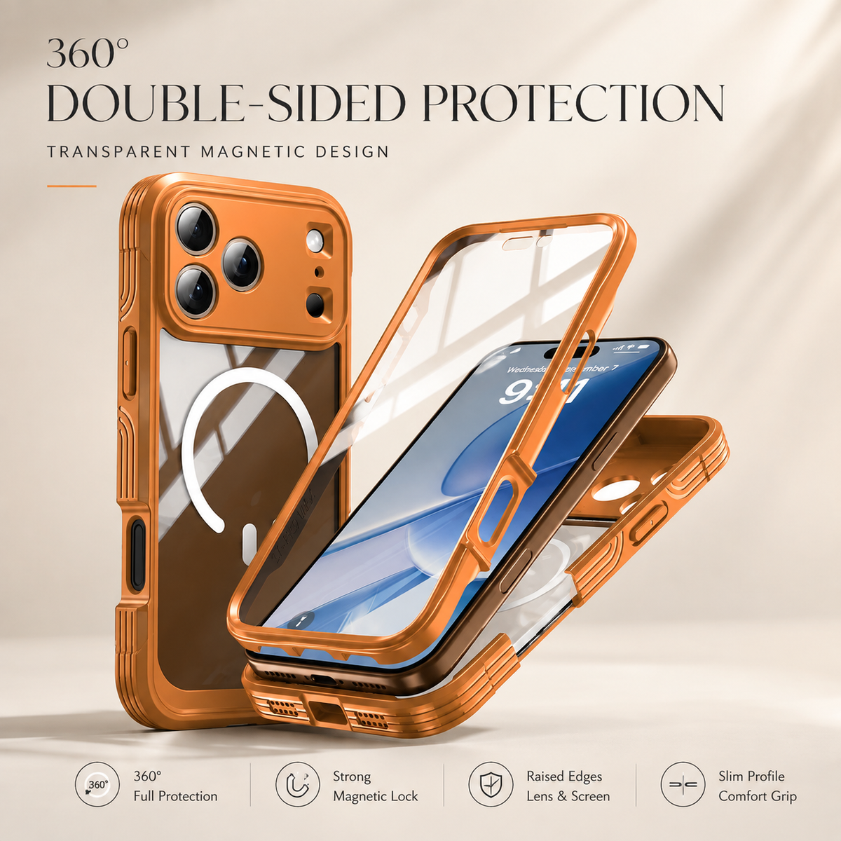 Premium iPhone Case MagSafe Clear Magnetic Full Body Shockproof Protective Cover Double Sided PC TPU Anti Scratch Slim Transparent Front Back Protection