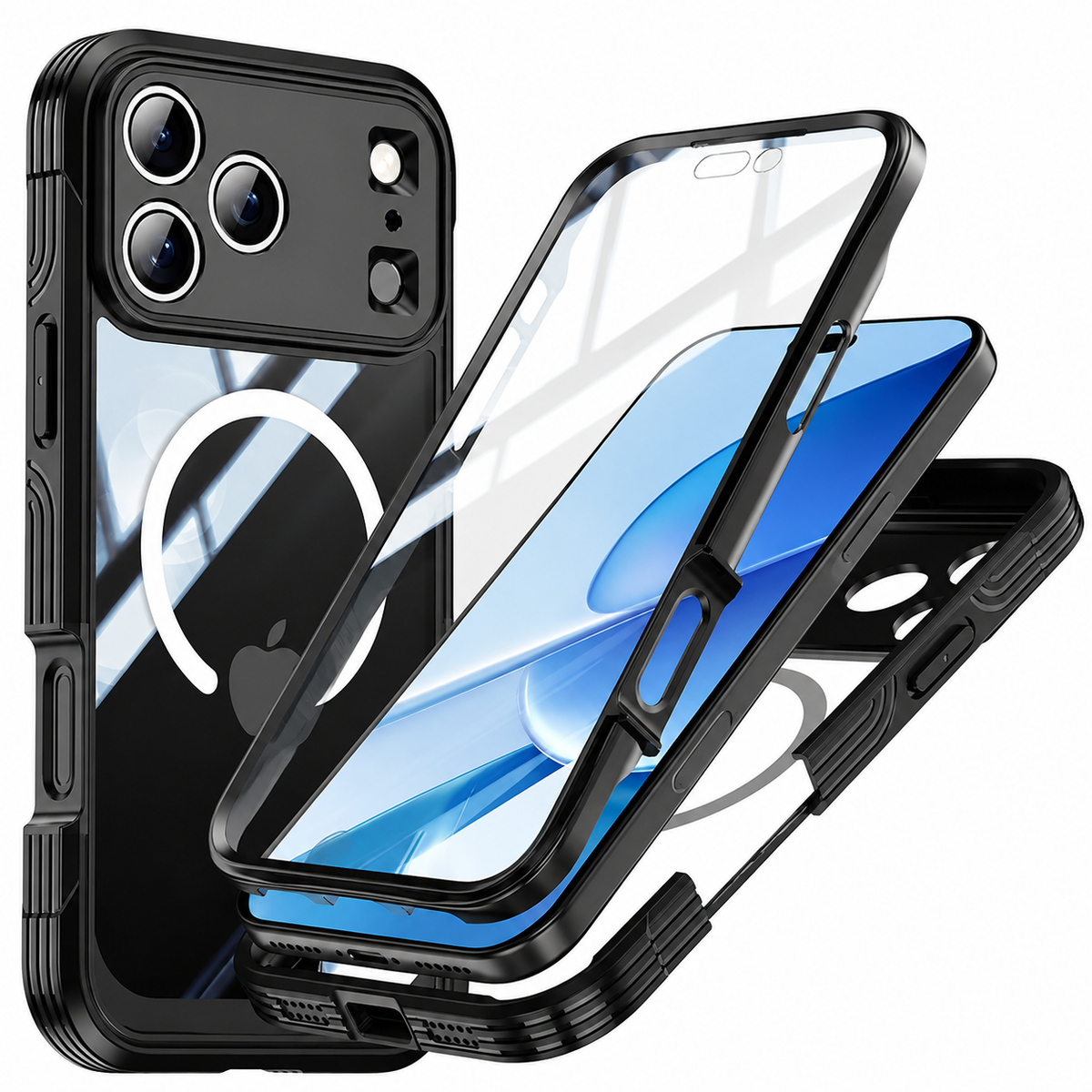 Premium iPhone Case MagSafe Clear Magnetic Full Body Shockproof Protective Cover Double Sided PC TPU Anti Scratch Slim Transparent Front Back Protection