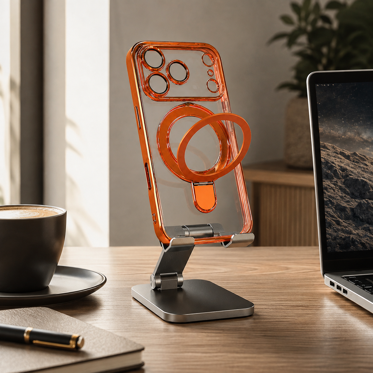 Premium iPhone Case MagSafe Clear Magnetic Plating Stand Holder Shockproof PC TPU Protective Cover Foldable Bracket Anti Scratch Slim Transparent Case