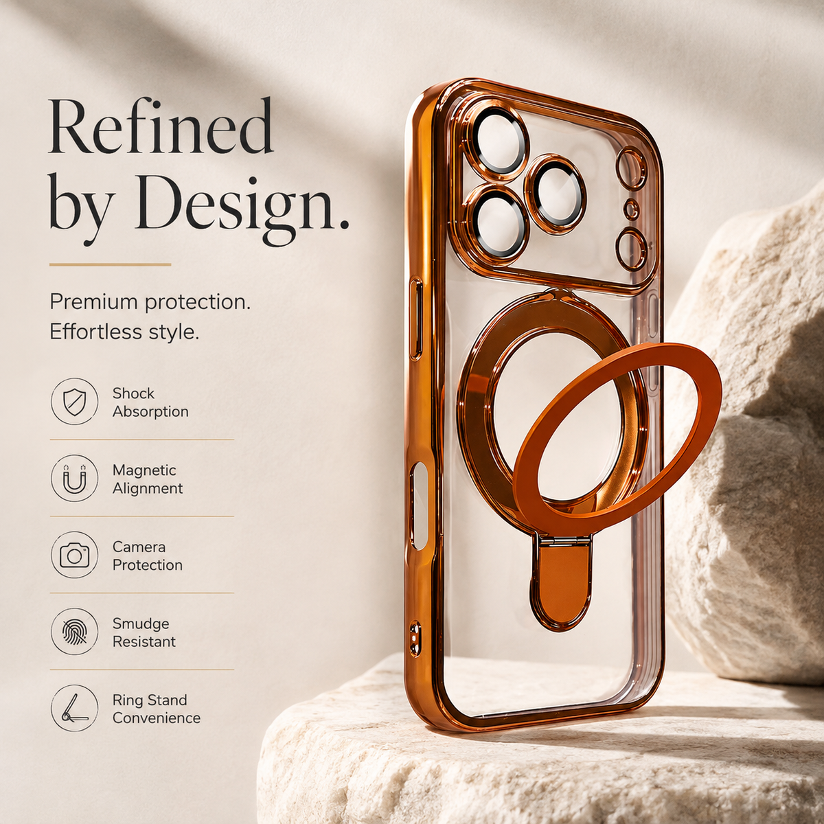 Premium iPhone Case MagSafe Clear Magnetic Plating Stand Holder Shockproof PC TPU Protective Cover Foldable Bracket Anti Scratch Slim Transparent Case