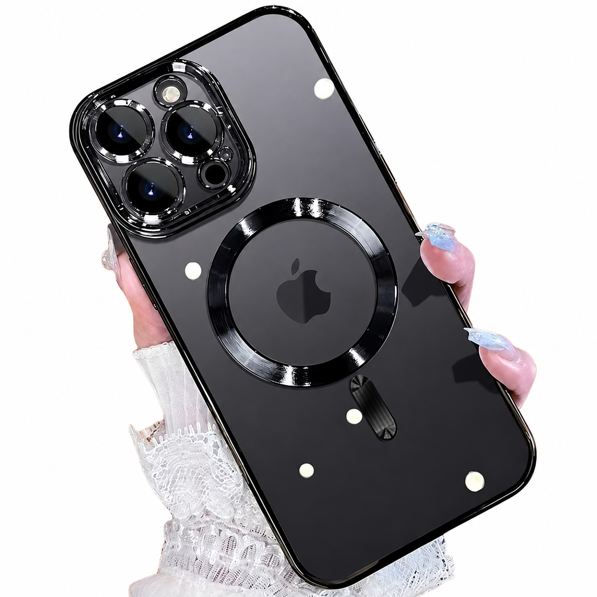 Premium iPhone Case MagSafe Clear Magnetic Shockproof Protective Cover Camera Lens Protection Anti Fingerprint Anti Scratch Slim Plated PC TPU Transparent