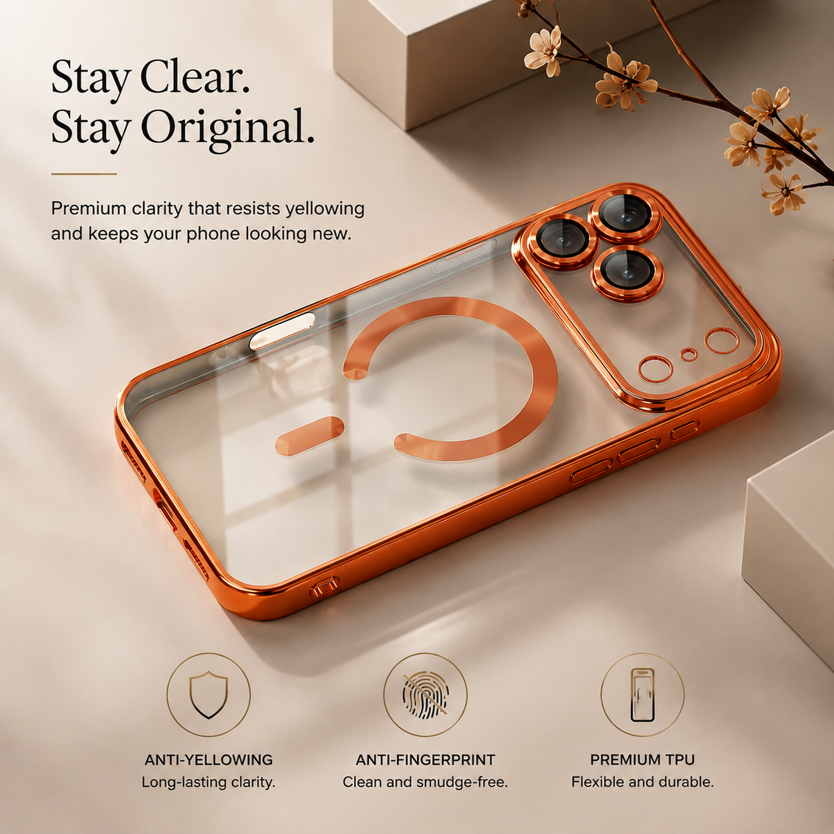 Premium iPhone Case MagSafe Clear TPU Magnetic Shockproof Protective Cover Camera Lens Protection Plated Edge Anti Fingerprint Anti Scratch Non Slip Slim