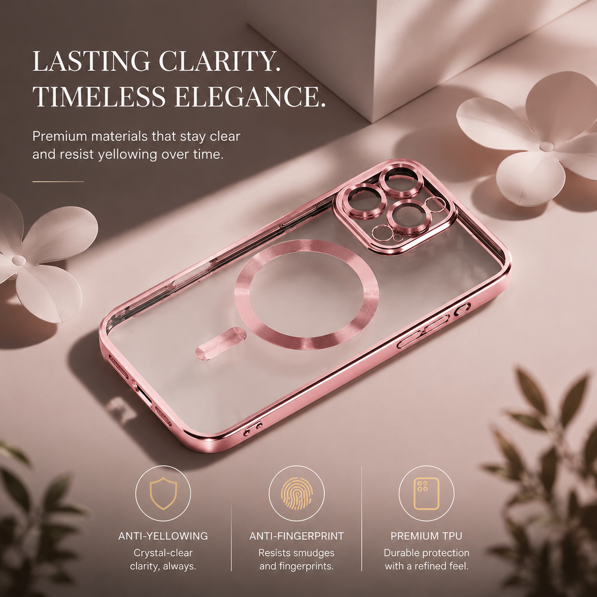 Premium iPhone Case MagSafe Clear TPU Magnetic Shockproof Protective Cover Camera Lens Protection Plated Edge Anti Fingerprint Anti Scratch Non Slip Slim