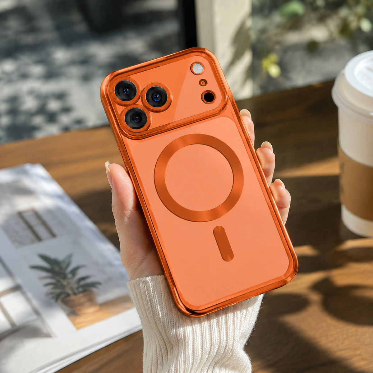 Premium iPhone Case MagSafe Clear TPU Magnetic Shockproof Protective Cover Camera Lens Protection Plated Edge Anti Fingerprint Anti Scratch Non Slip Slim