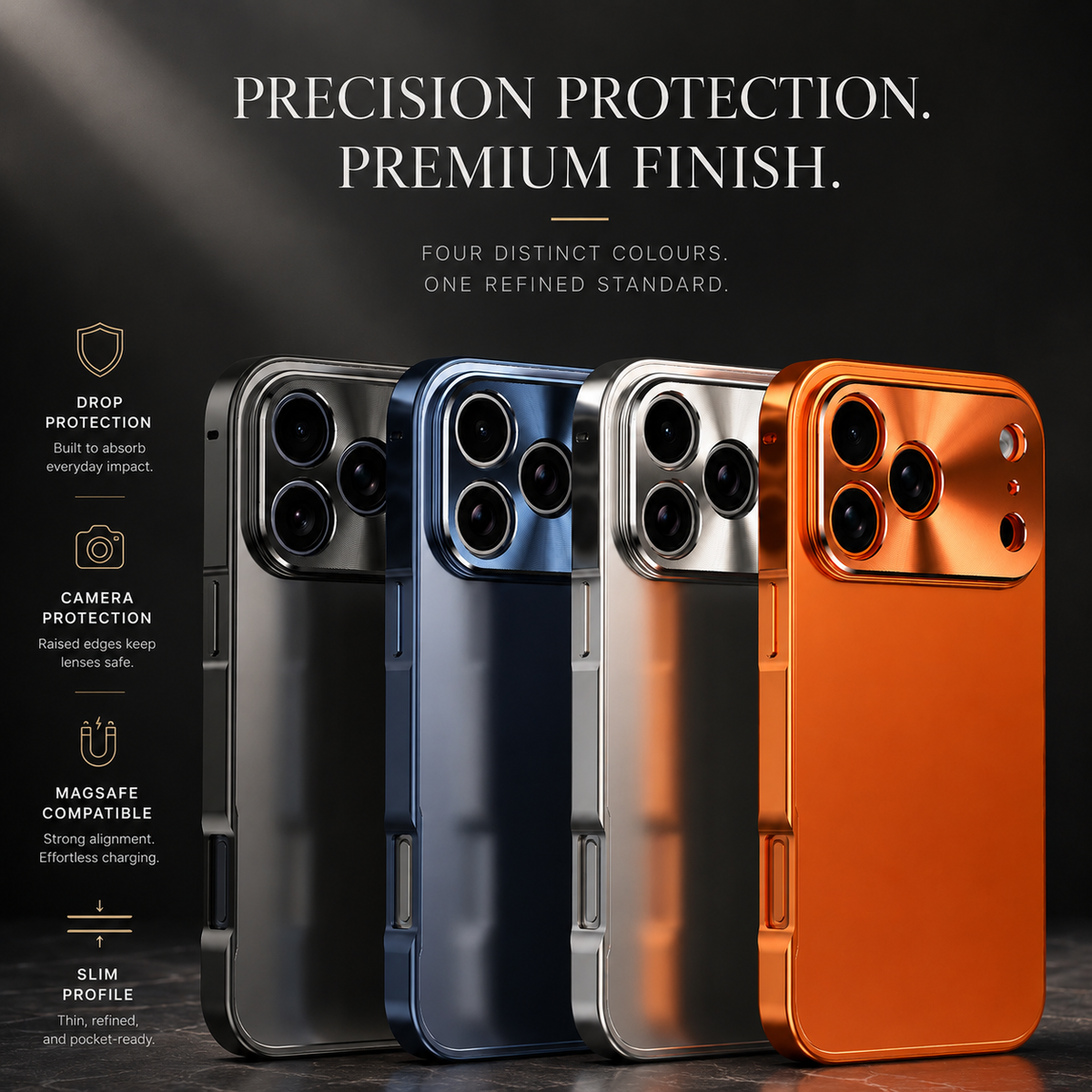 Premium iPhone Case MagSafe Compatible Aluminum Alloy Frame Frosted PC Cover Shockproof Protection Camera Lens Guard Slim Magnetic Anti Scratch Design