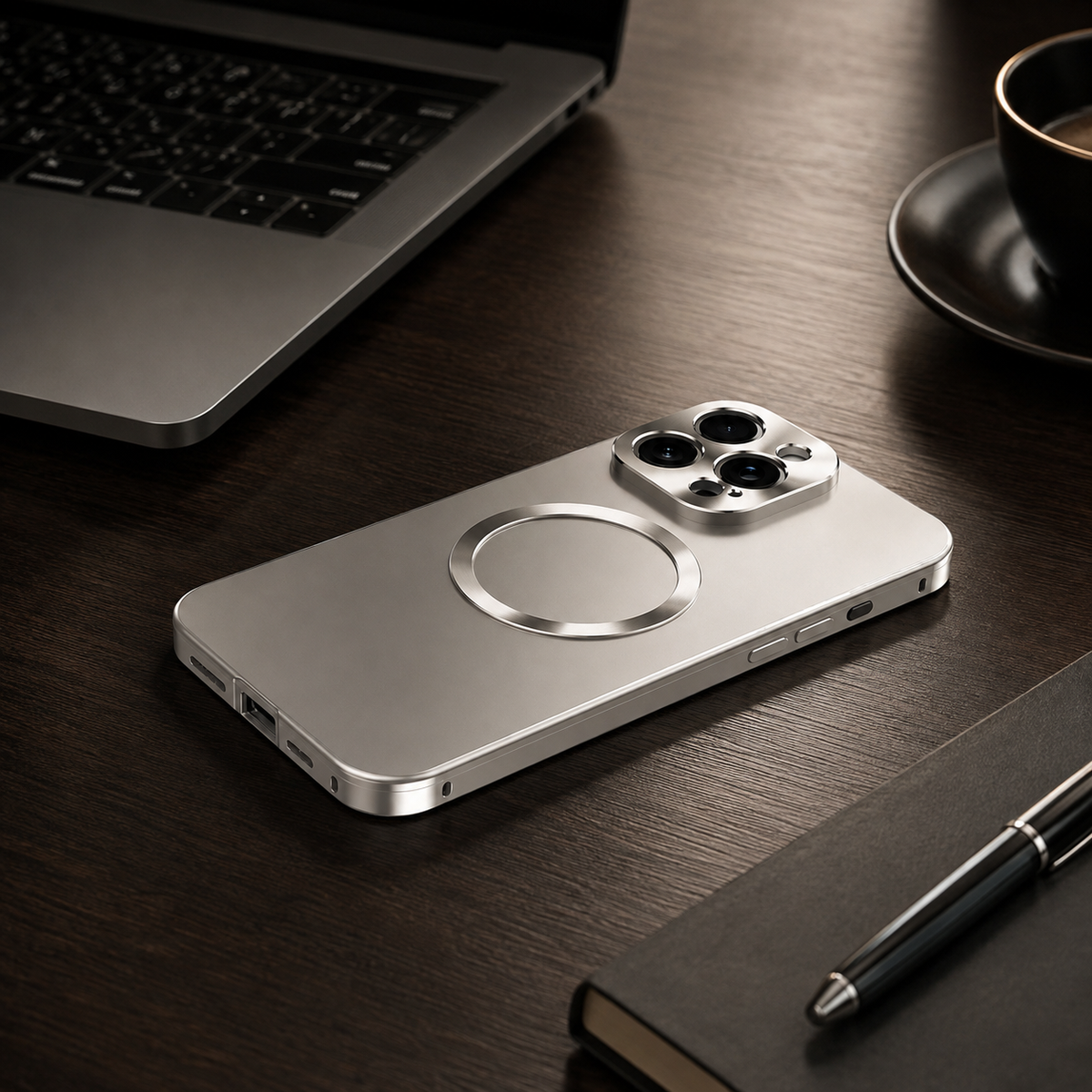 Premium iPhone Case MagSafe Compatible Aluminum Frame Frosted Back Shockproof Protective Cover Anti Scratch Slim Magnetic Full Coverage Metal Bumper
