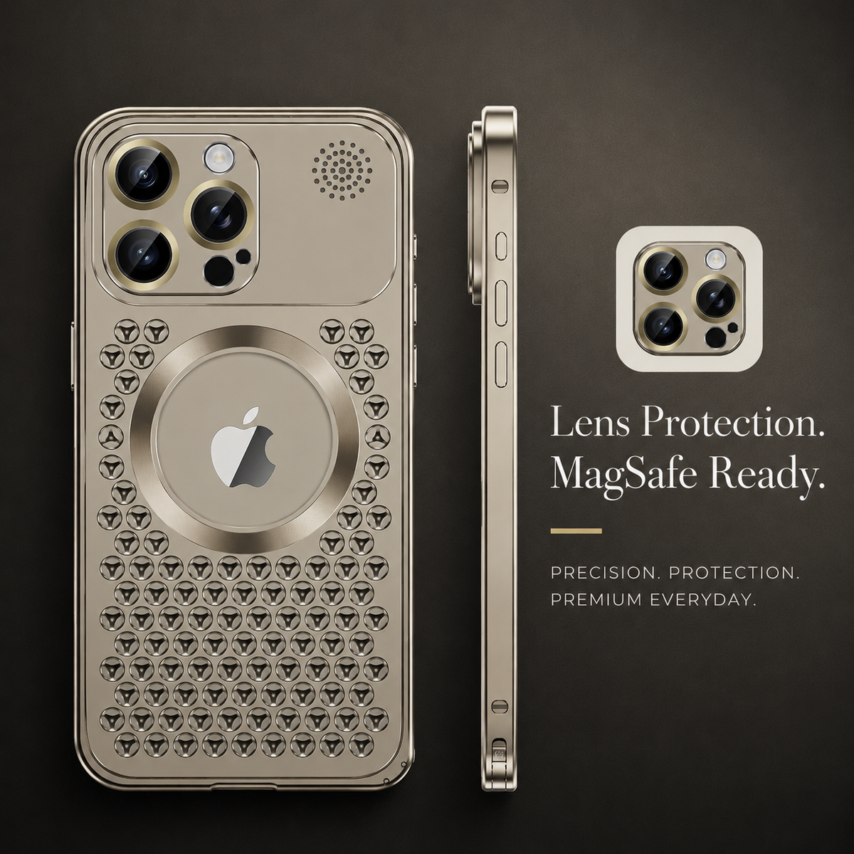 Premium iPhone Case MagSafe Compatible Aluminum Frame Heat Dissipation Shockproof Protective Cover Electroplated Metal Camera Lens Protection Slim Design