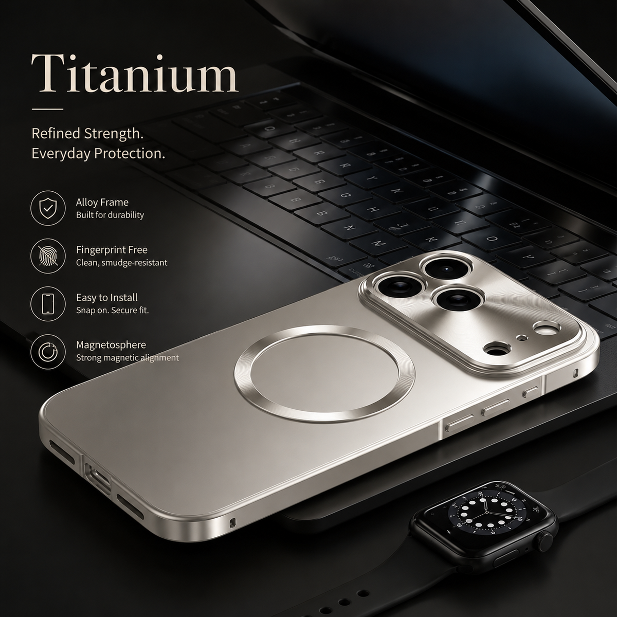 Premium iPhone Case MagSafe Compatible Aluminum Frame Ultra Thin Shockproof Protective Cover Frosted PC Back Anti Scratch Anti Fingerprint Slim Matte