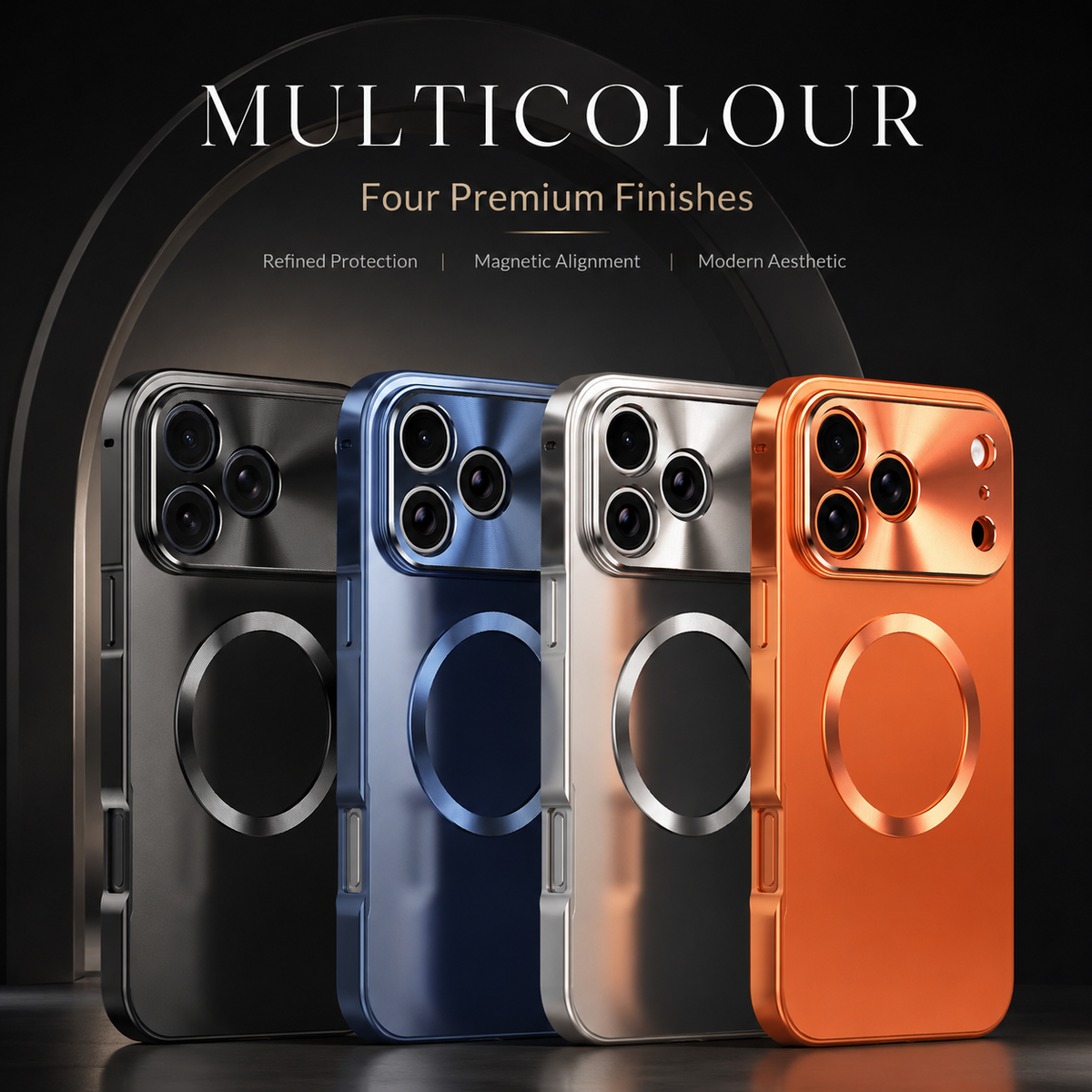 Premium iPhone Case MagSafe Compatible Aluminum Frame Ultra Thin Shockproof Protective Cover Frosted PC Back Anti Scratch Anti Fingerprint Slim Matte
