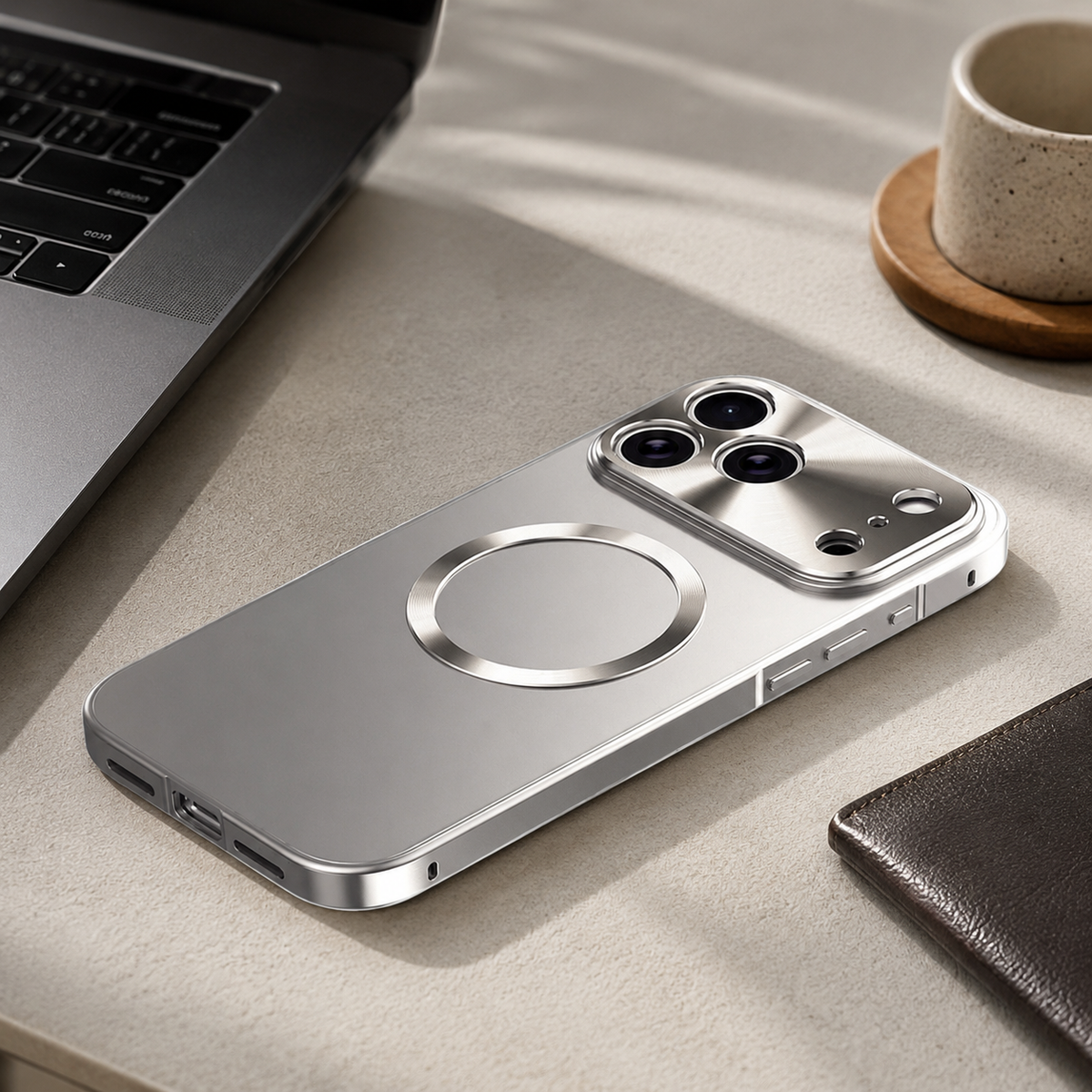 Premium iPhone Case MagSafe Compatible Aluminum Frame Ultra Thin Shockproof Protective Cover Frosted PC Back Anti Scratch Anti Fingerprint Slim Matte